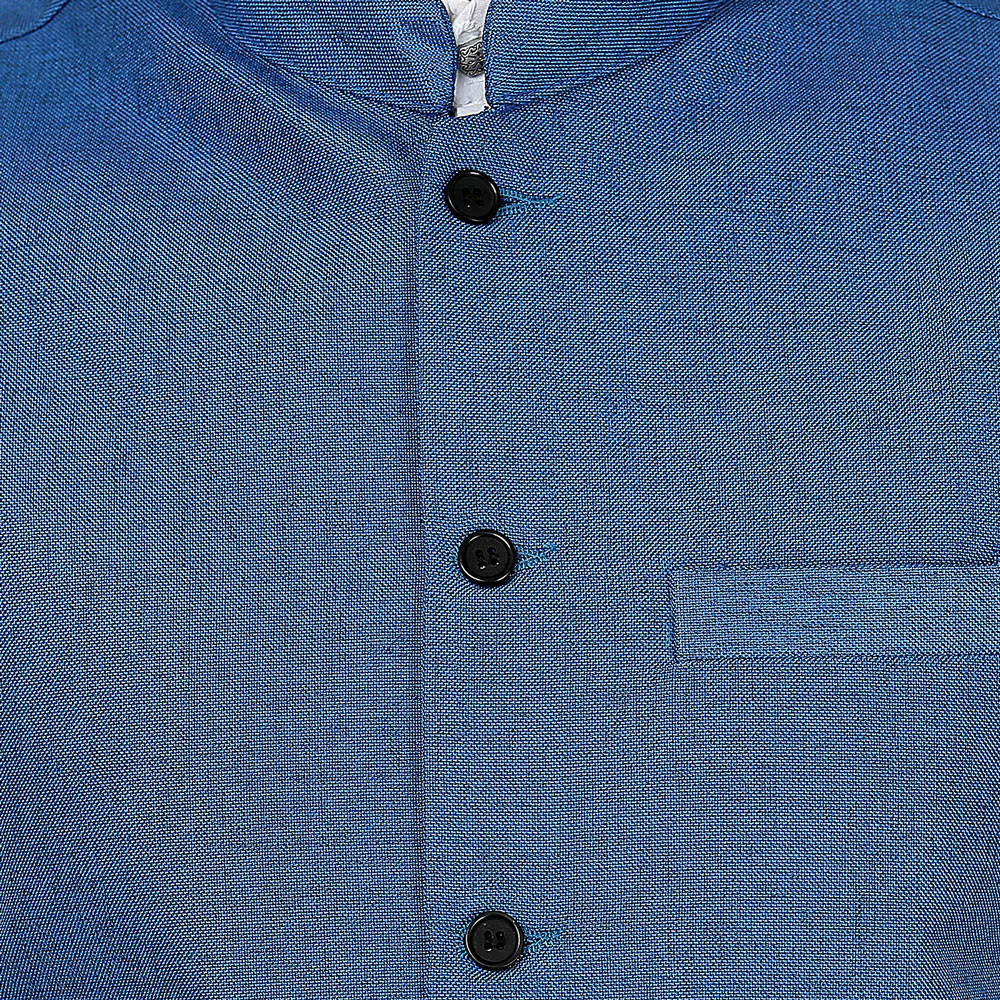 Traditional Indian Men's Sleeve Less Jute Closed Neck Waistcoat (Blue) - Image 5