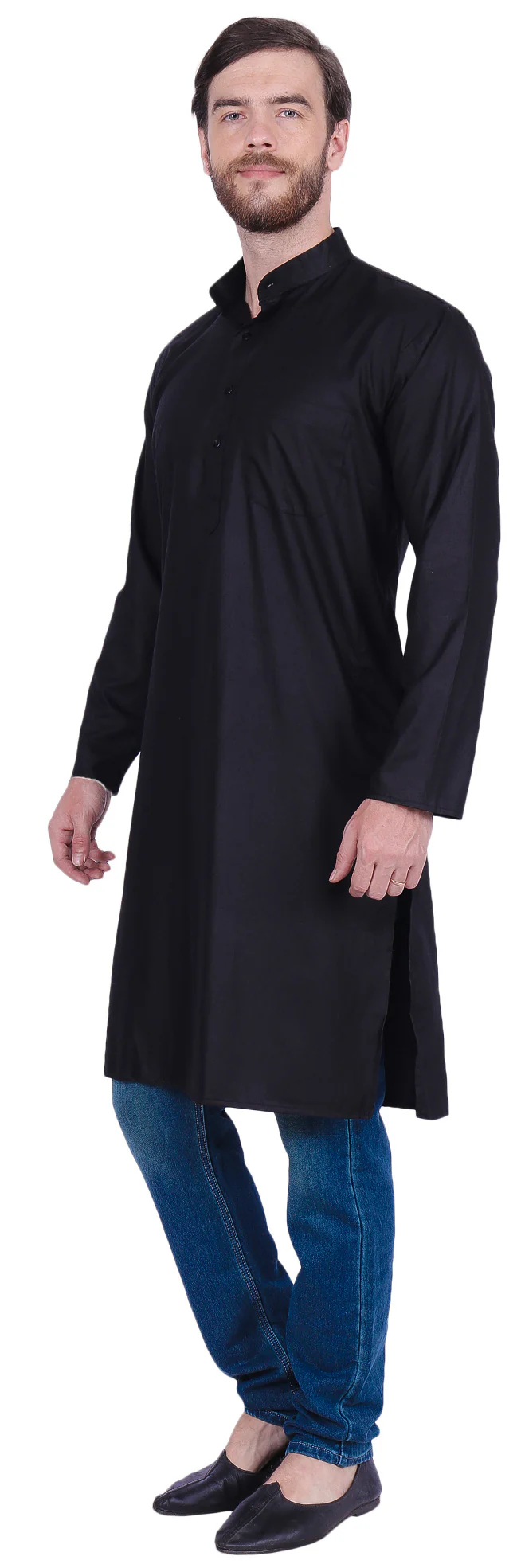 Traditional Men's Long Kurta India Clothes (Black) - Image 2