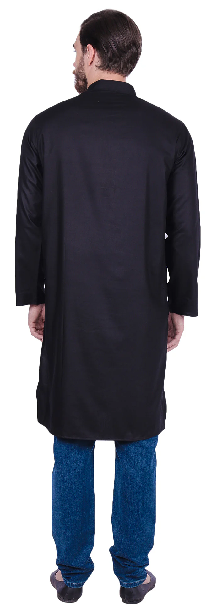 Traditional Men's Long Kurta India Clothes (Black) - Image 3