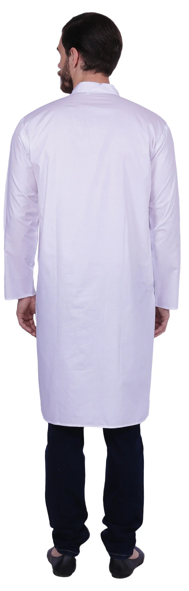 Traditional Men's Long Kurta Solid Color India Clothes (White) - Image 3