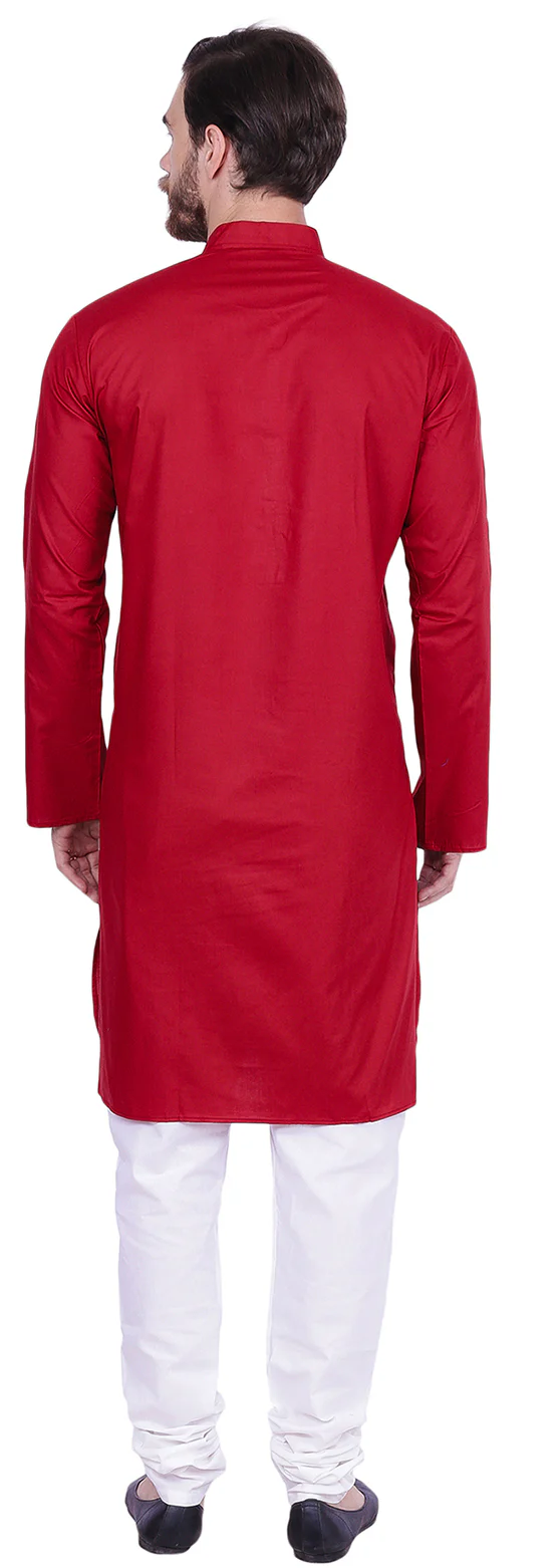 Traditional Men's Party Dress Kurta Pajama India Clothes (Maroon) - Image 3