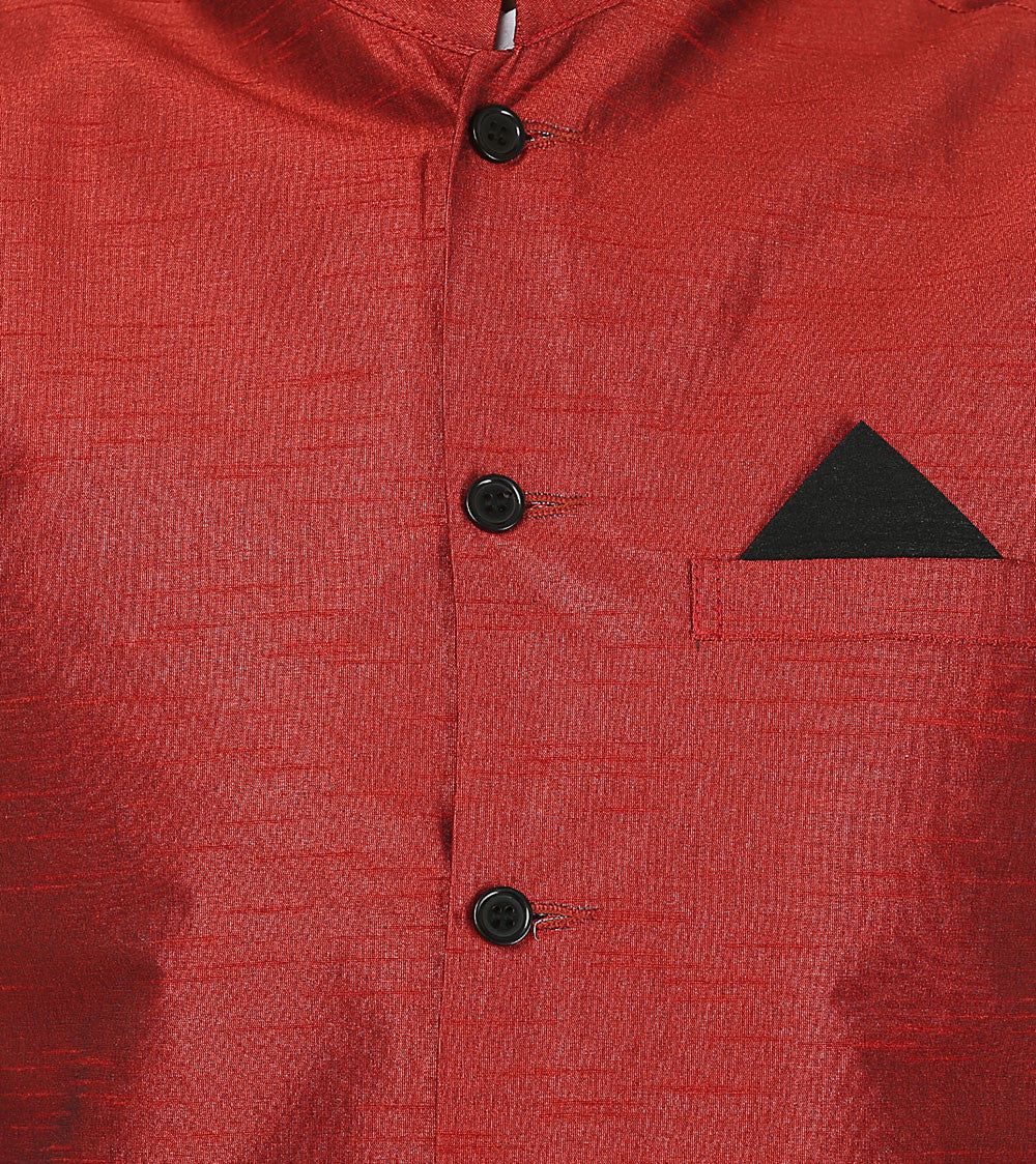 Traditional Men's Sleeve Less Silk Nehru Jacket India Waistcoat (Red) - Image 5