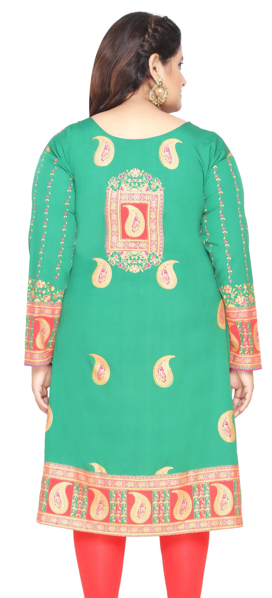 Tunic Long Top Kurti Womens Plus Size Indian Clothes (Green) - Image 3