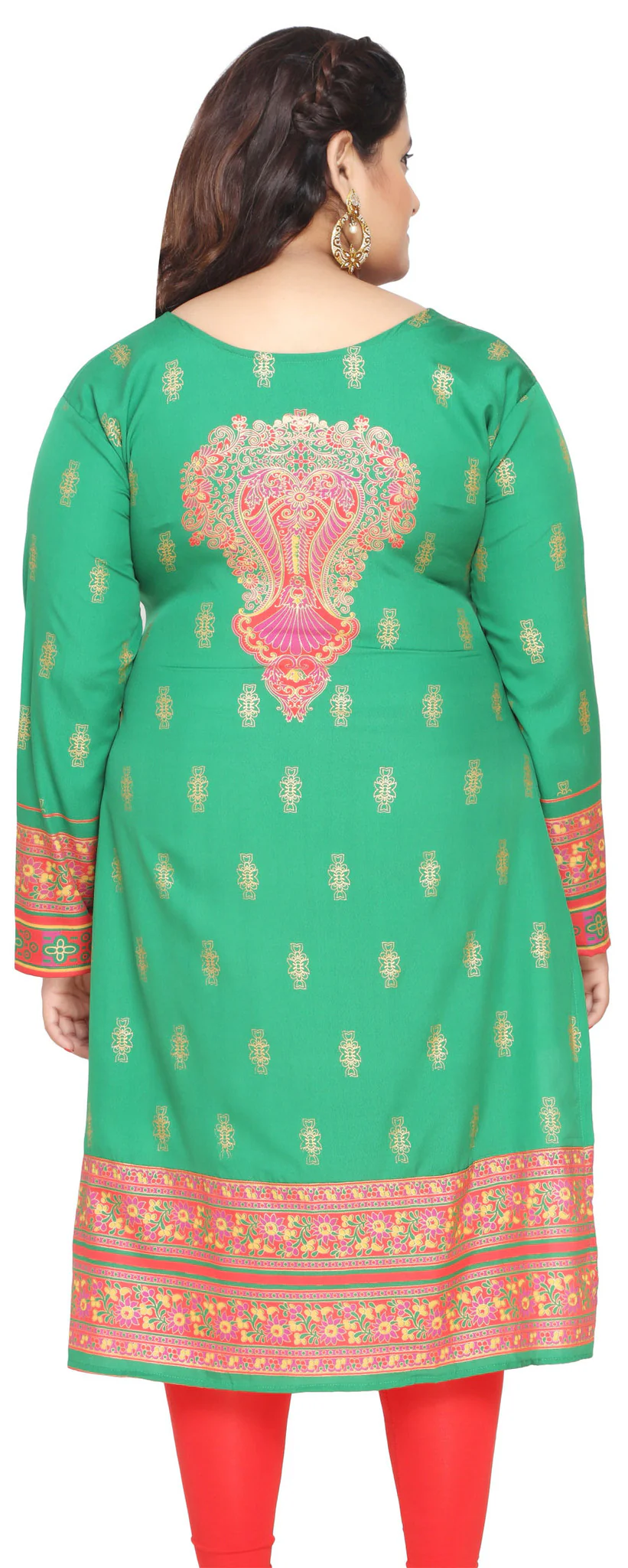 Tunic Long Top Kurti Womens Plus Size Indian Clothes (Green) - Image 2