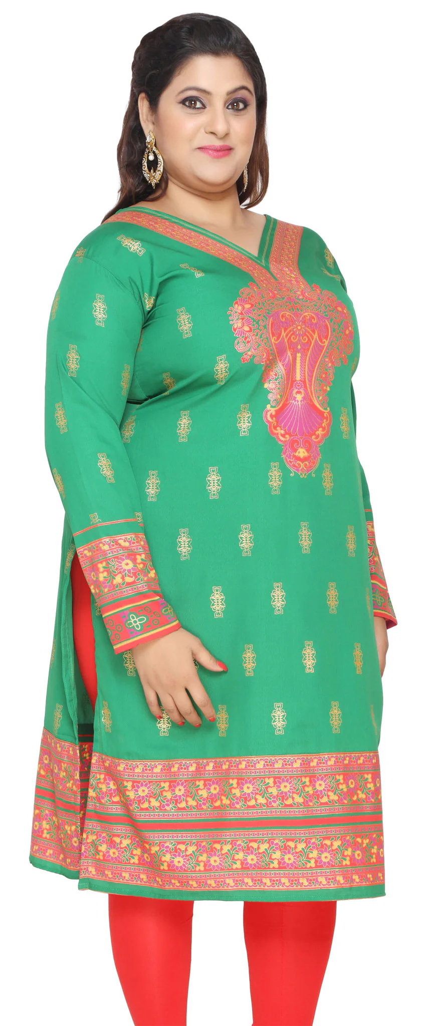 Tunic Long Top Kurti Womens Plus Size Indian Clothes (Green) - Image 3