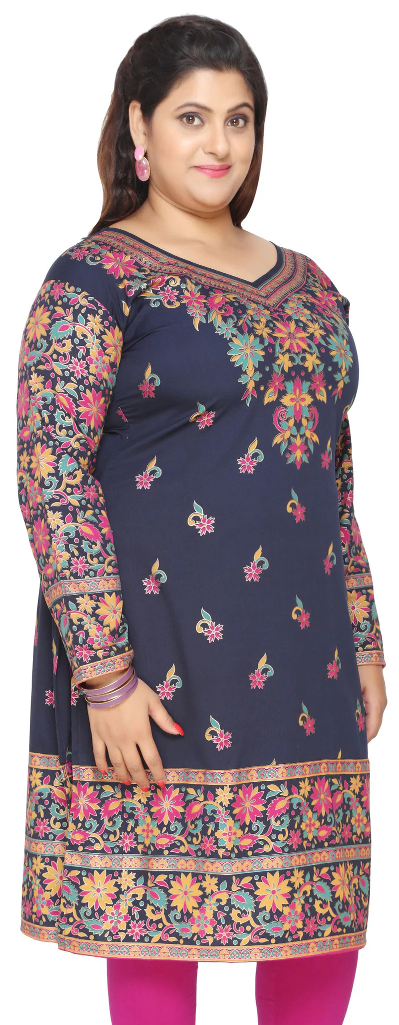 Tunic Long Top Kurti Womens Plus Size Indian Clothes (Blue) - Image 3
