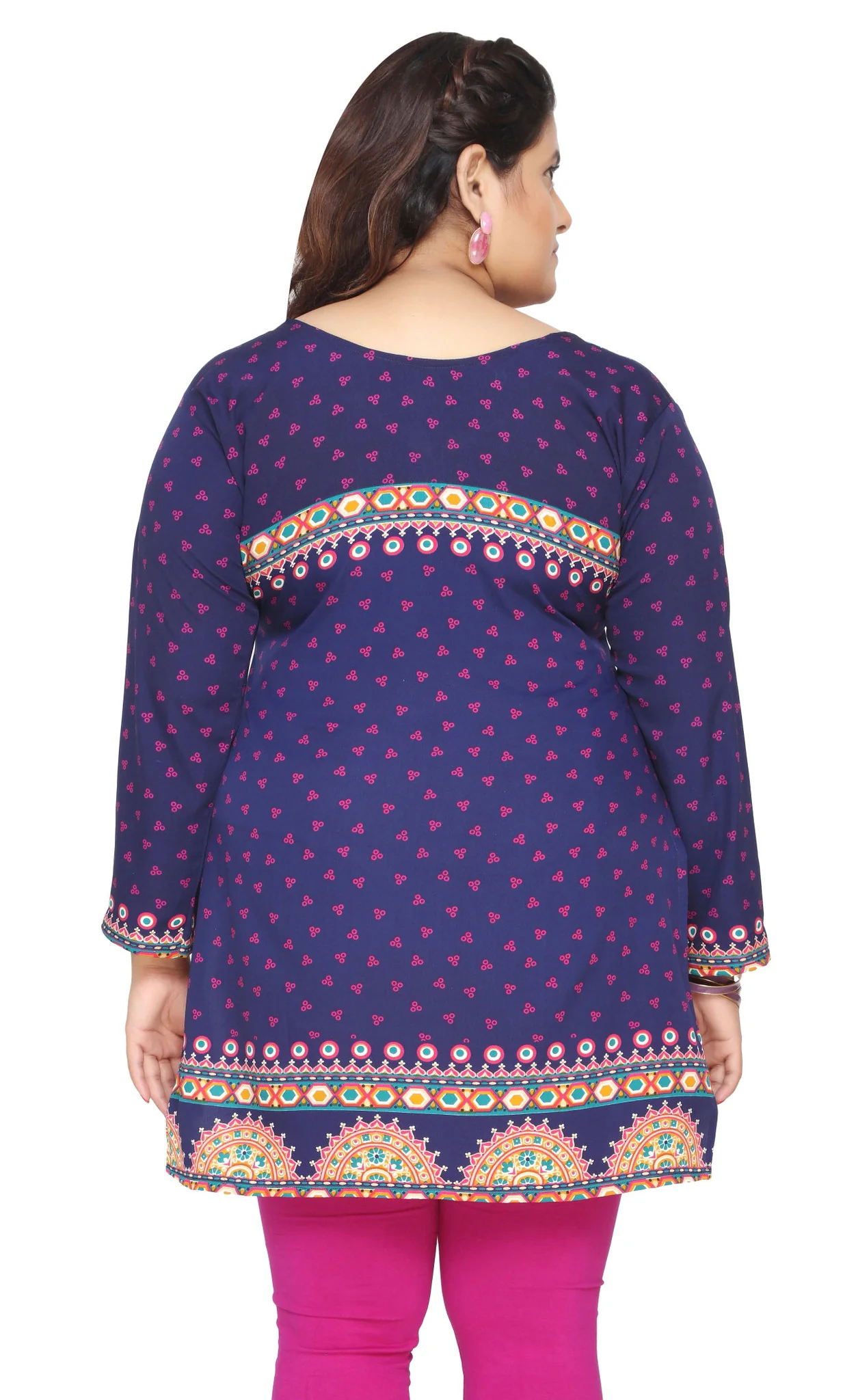 Tunic Top Kurti Womens Printed Plus Size Indian Clothes (Blue) - Image 3