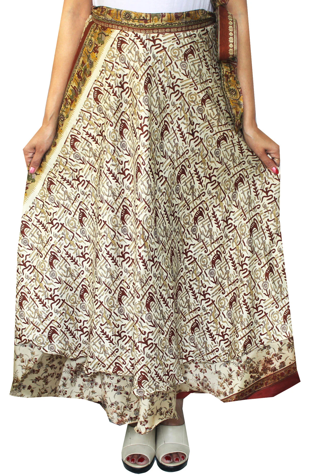 Two Layers Women's Indian Sari Magic Wrap Around Wholesale 3 Pcs Lot Long Skirt - Image 3