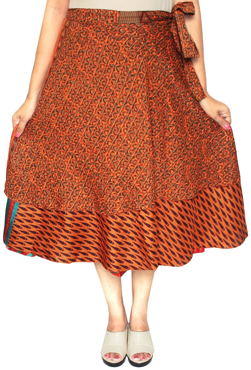 Two Layers Women's Indian Sari Magic Wrap Skirt - Image 3
