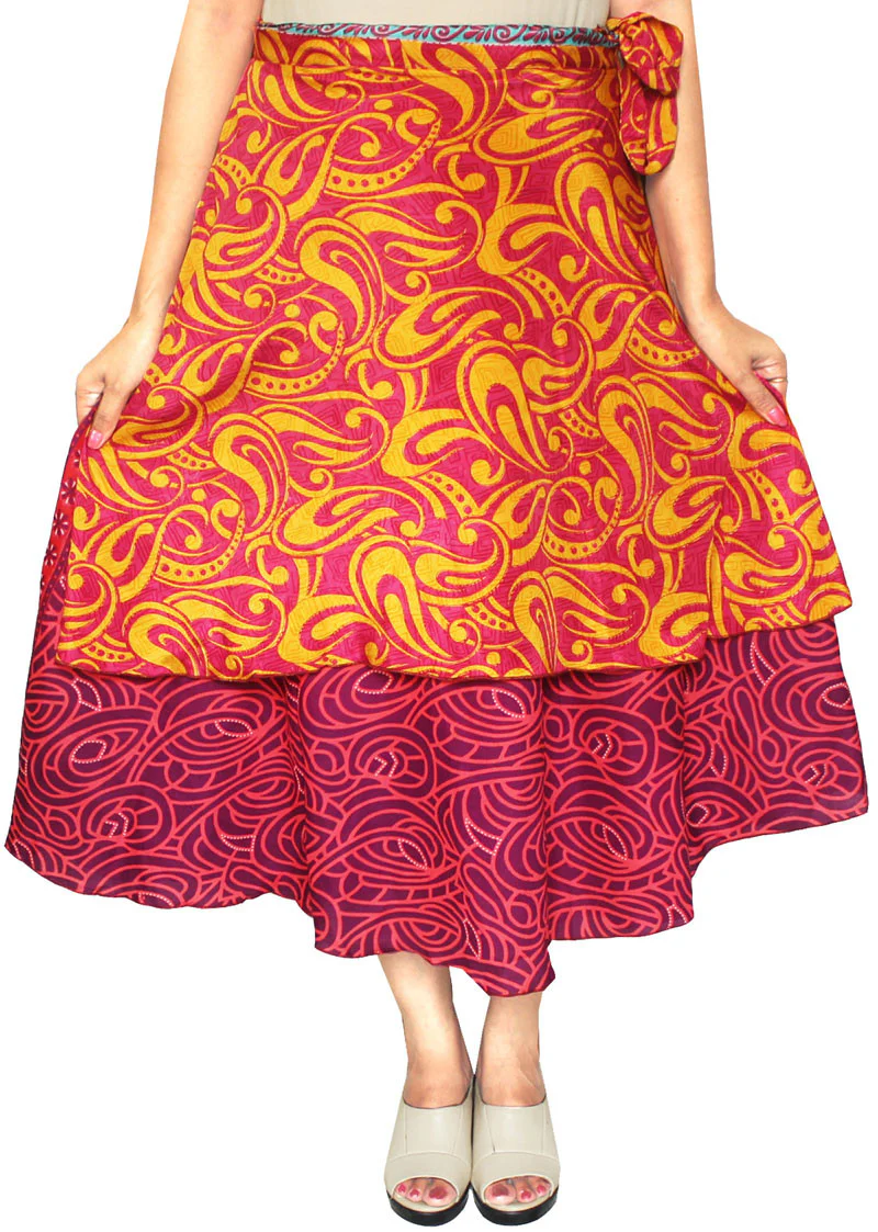 Two Layers Women's Indian Sari Magic Wrap Skirt - Image 4