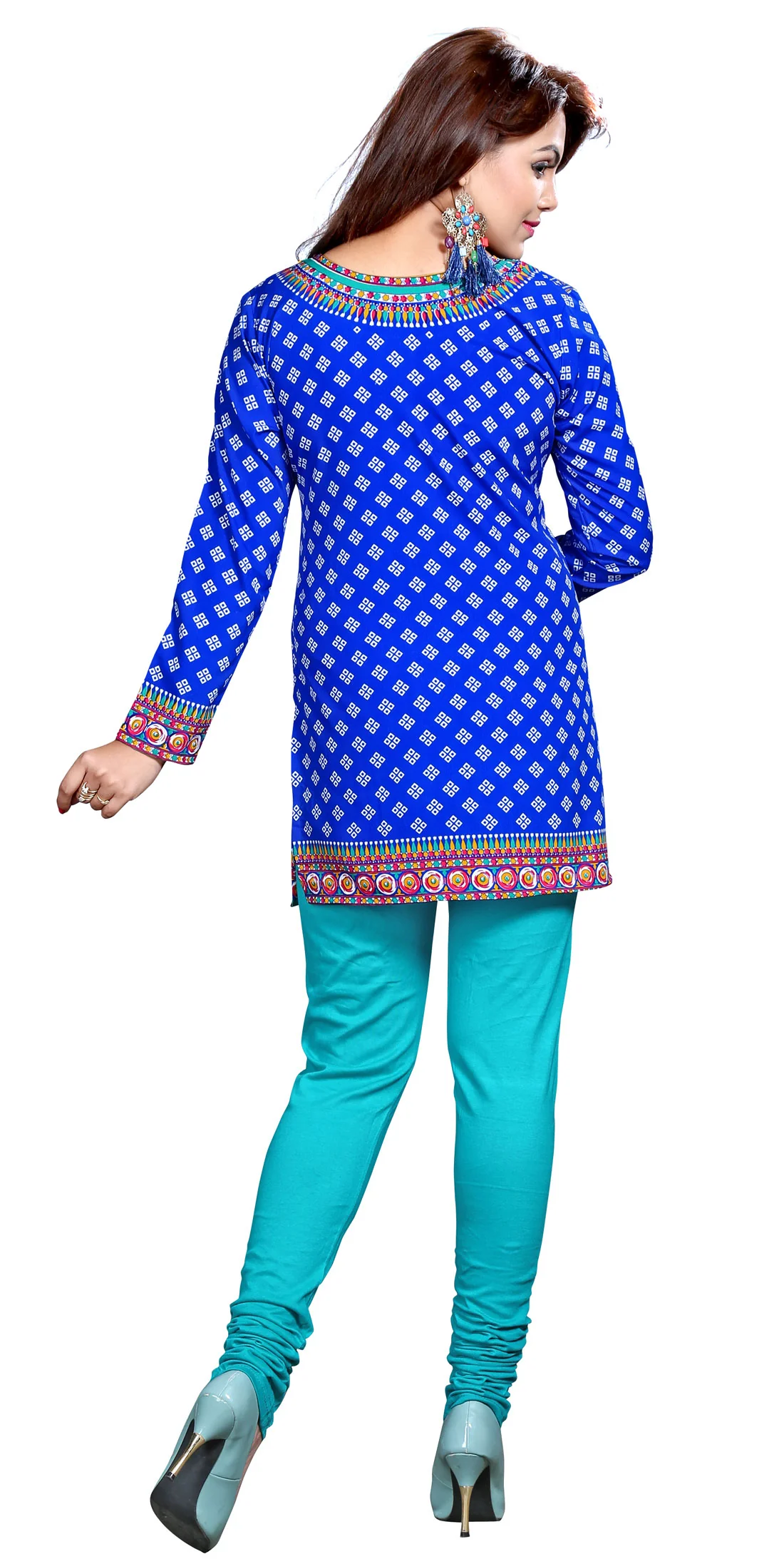 Vibrant Blue Indian Kurta for Women - Stylish Short Kurti - Image 2