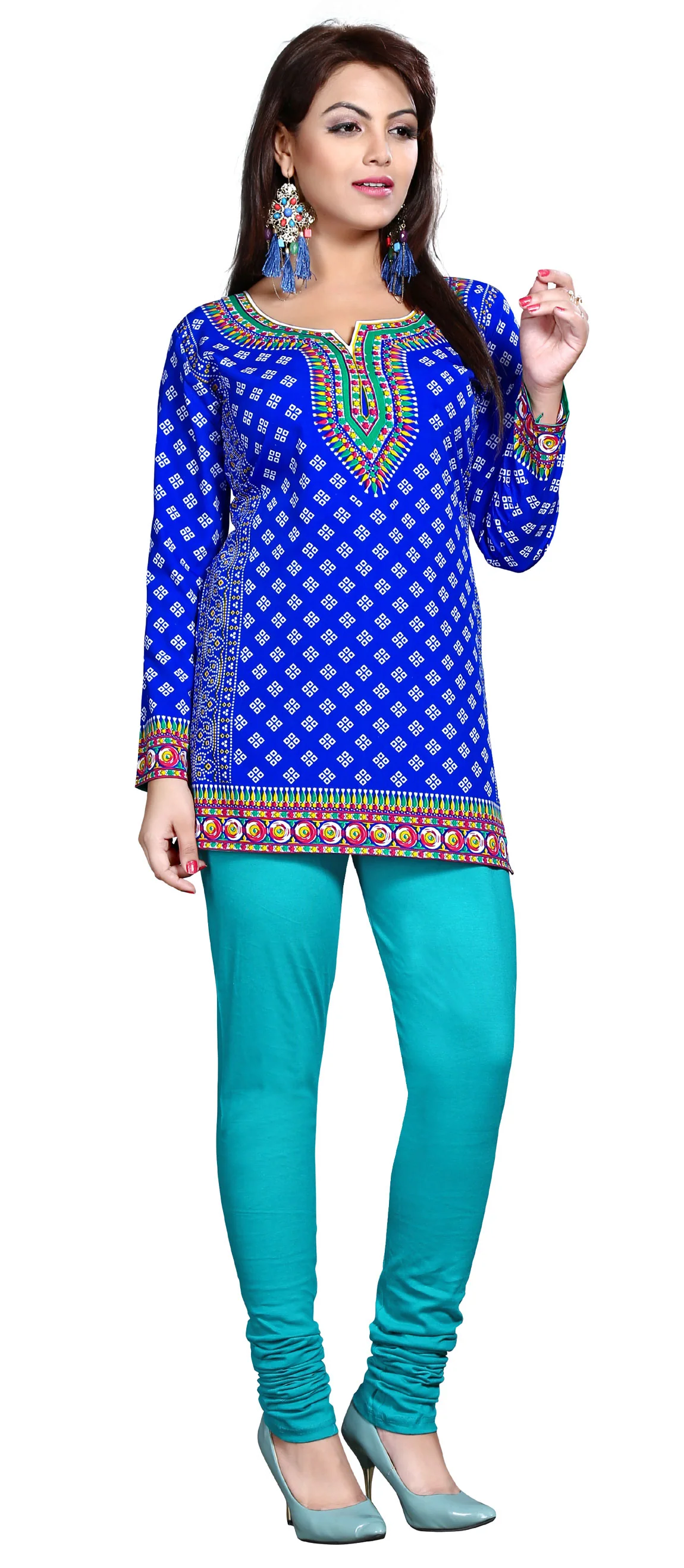 Vibrant Blue Indian Kurta for Women - Stylish Short Kurti - Image 4