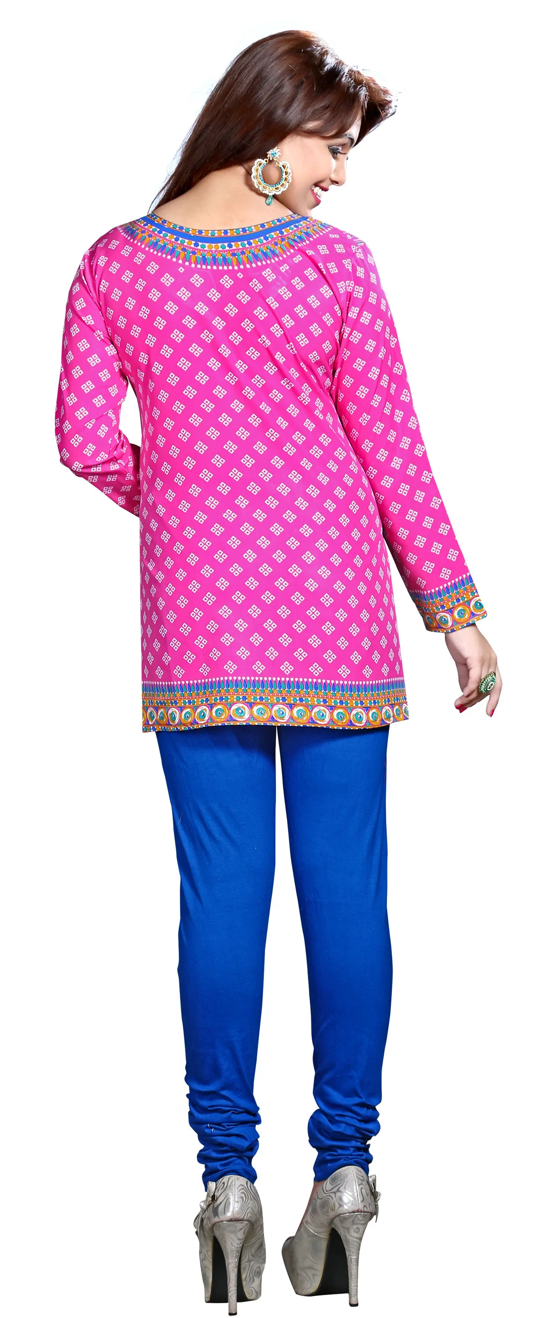 Vibrant Pink Indian Kurta for Ladies - Stylish Short Kurti - Image 2