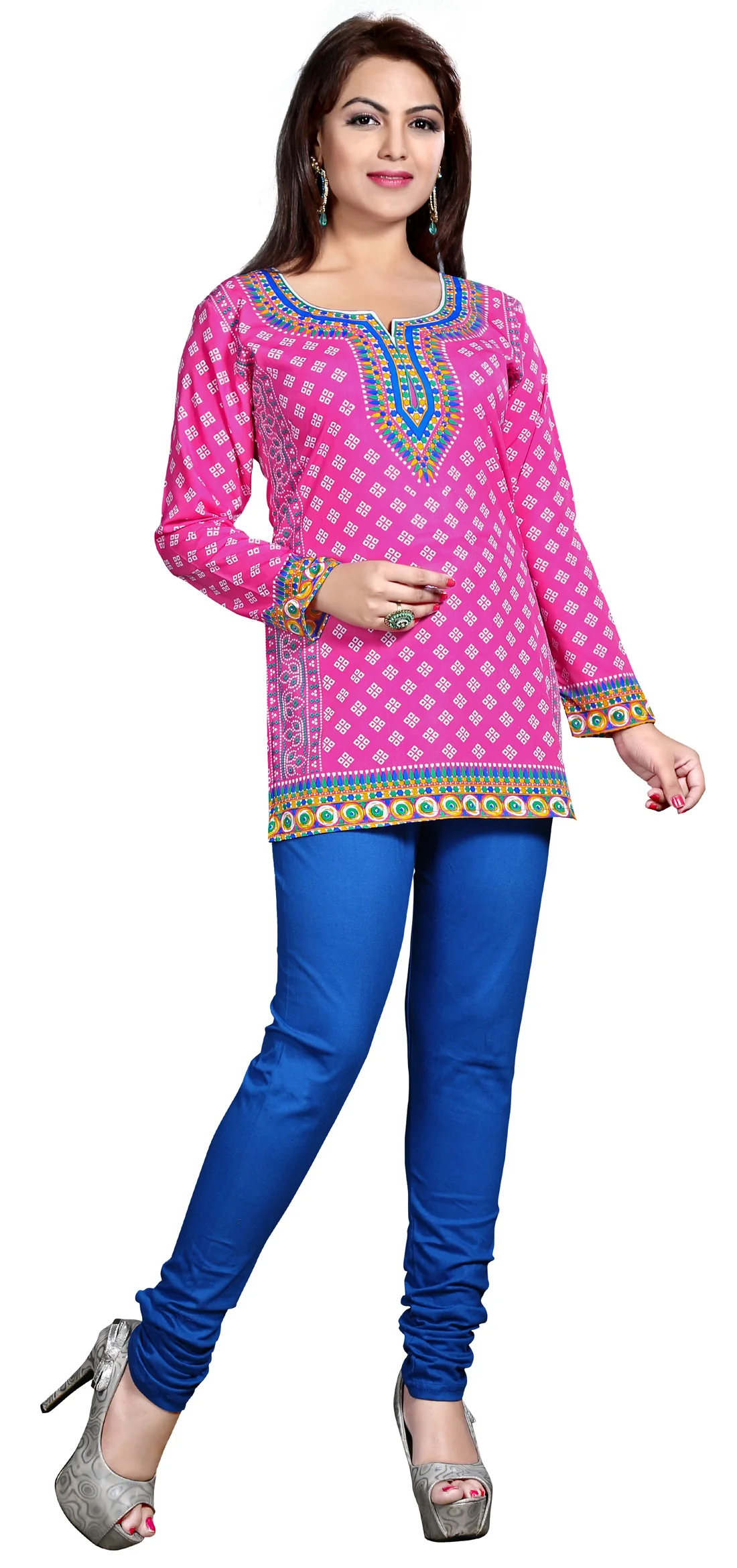 Vibrant Pink Indian Kurta for Ladies - Stylish Short Kurti - Image 4