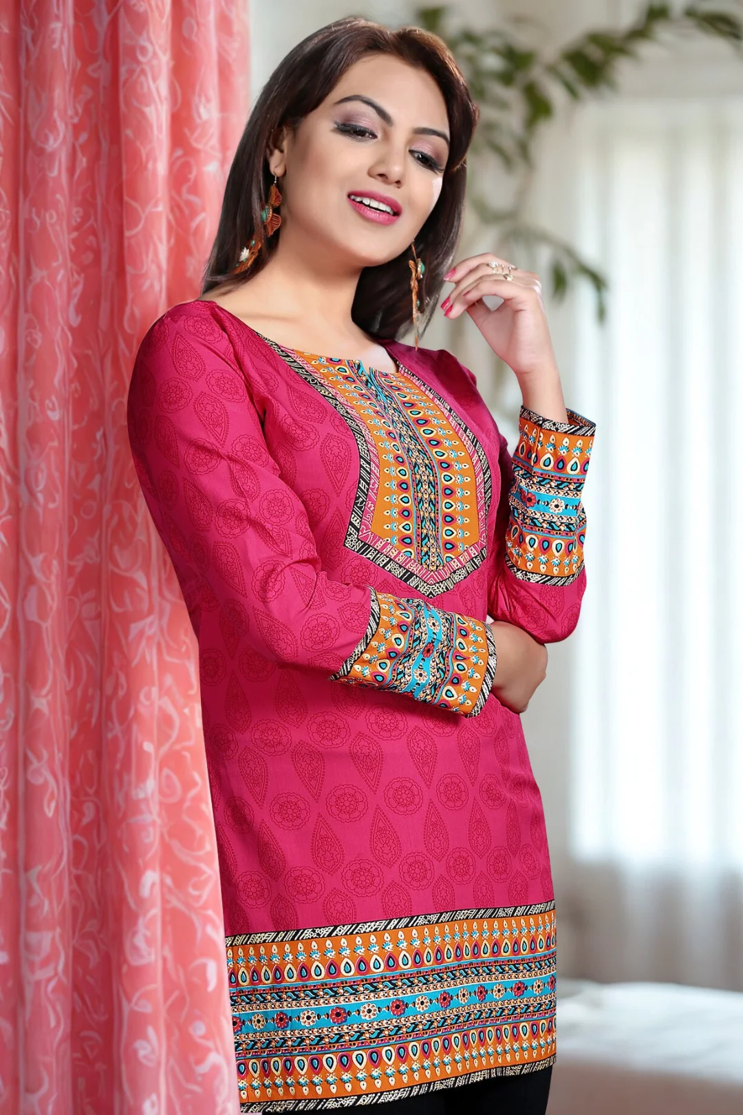 Vibrant Pink Indian Tunics - Stylish Short Kurti for Women