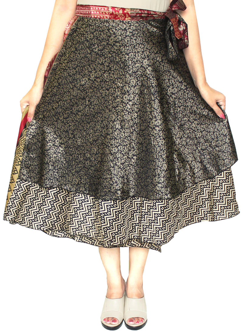 Wholesale 2 Pcs Lot Two Layers Women's Indian Sari Magic Wrap Around Skirt - Image 2