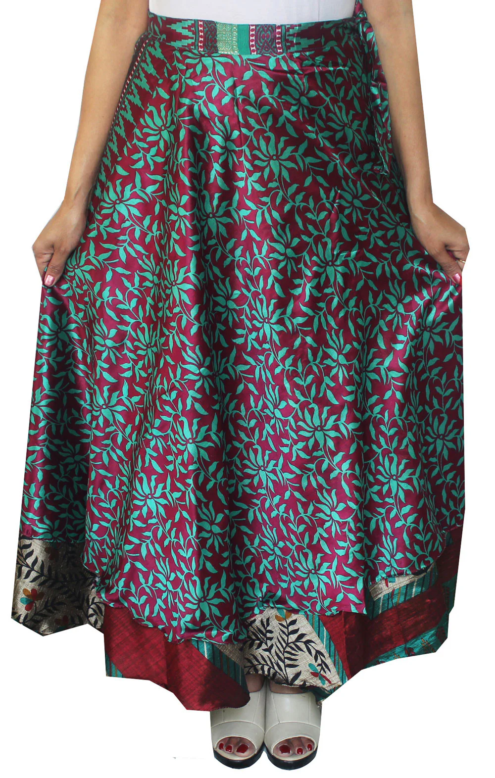 Wholesale 5 Pcs Lot Two Layers Women's Indian Sari Magic Wrap Around Long Skirt - Image 4