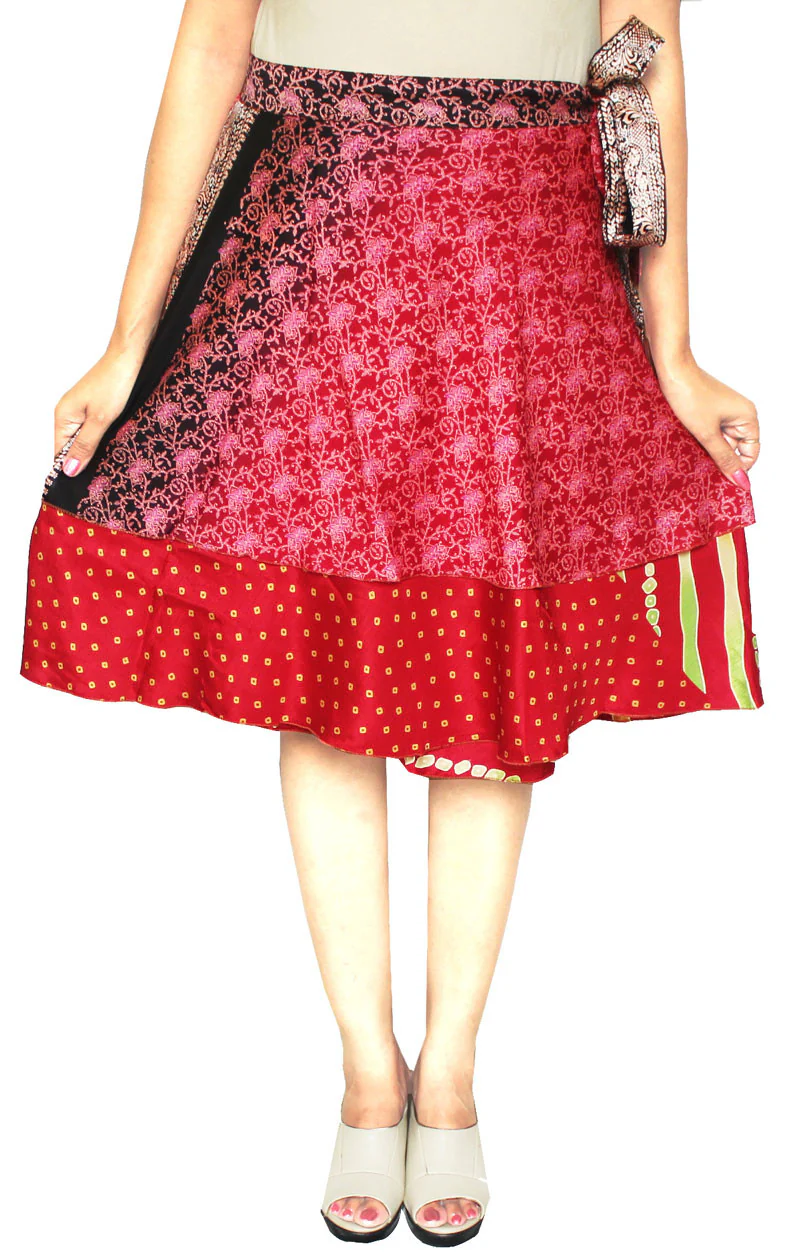 Wholesale 5 Pcs Lot Two Layers Women's Indian Sari Magic Wrap Short Skirt - Image 3