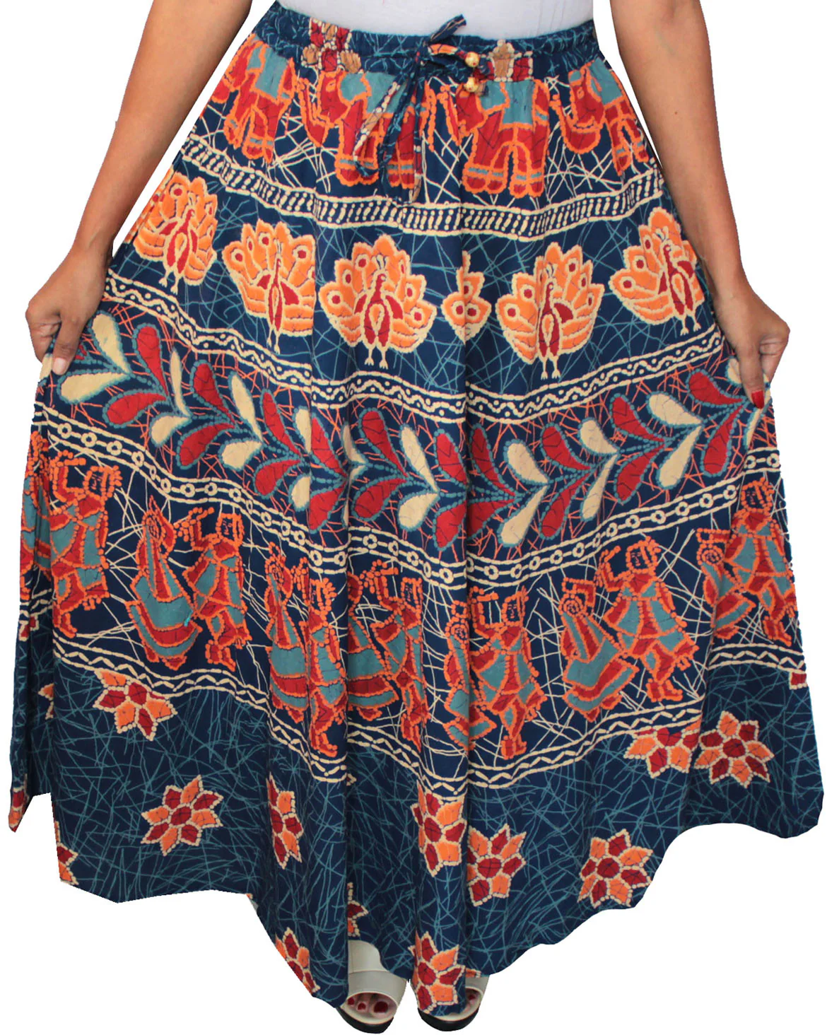 Women Batik Printed Cotton Long Skirt India Clothing (Blue) - Image 2
