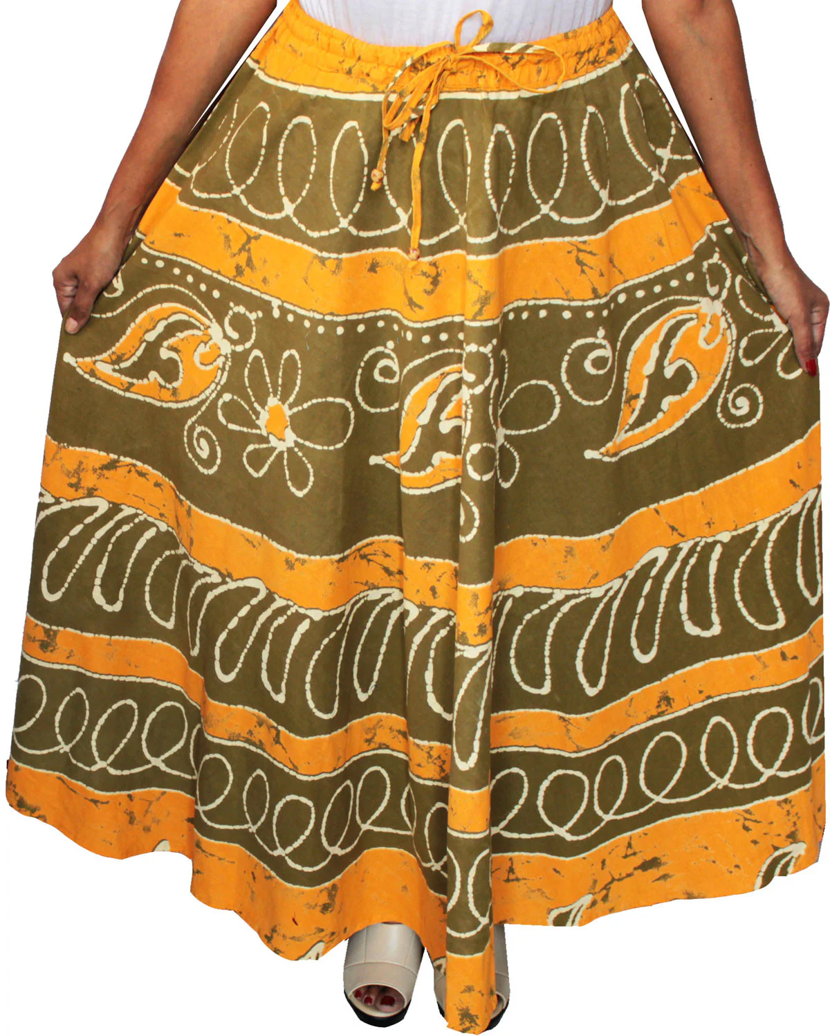 Women Batik Printed Cotton Long Skirt India Clothing (Green) - Image 2