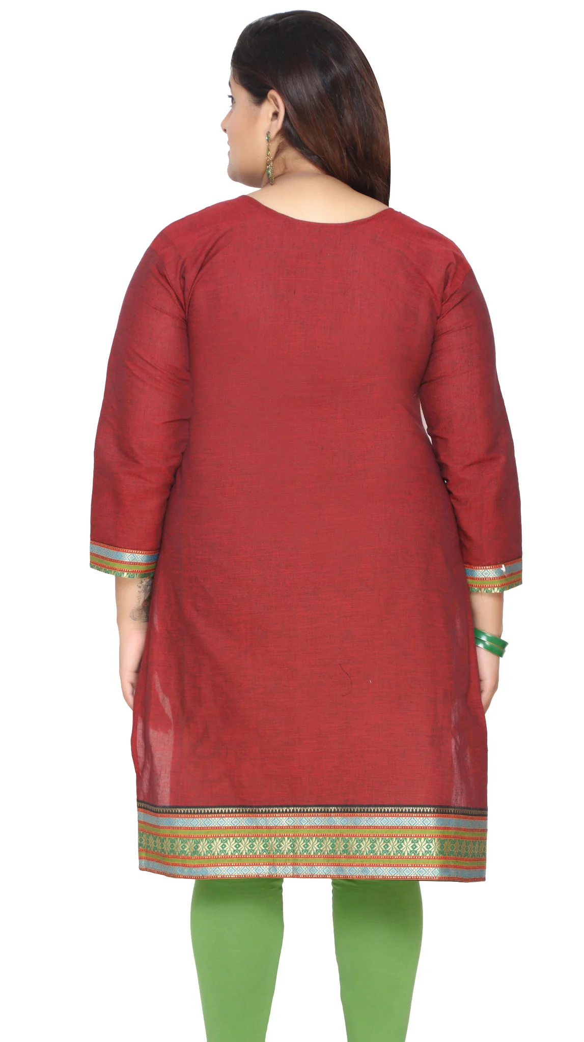 Women's Cotton Indian Tunics Kurti Long Top Embroidered Plus Size (Maroon) - Image 3