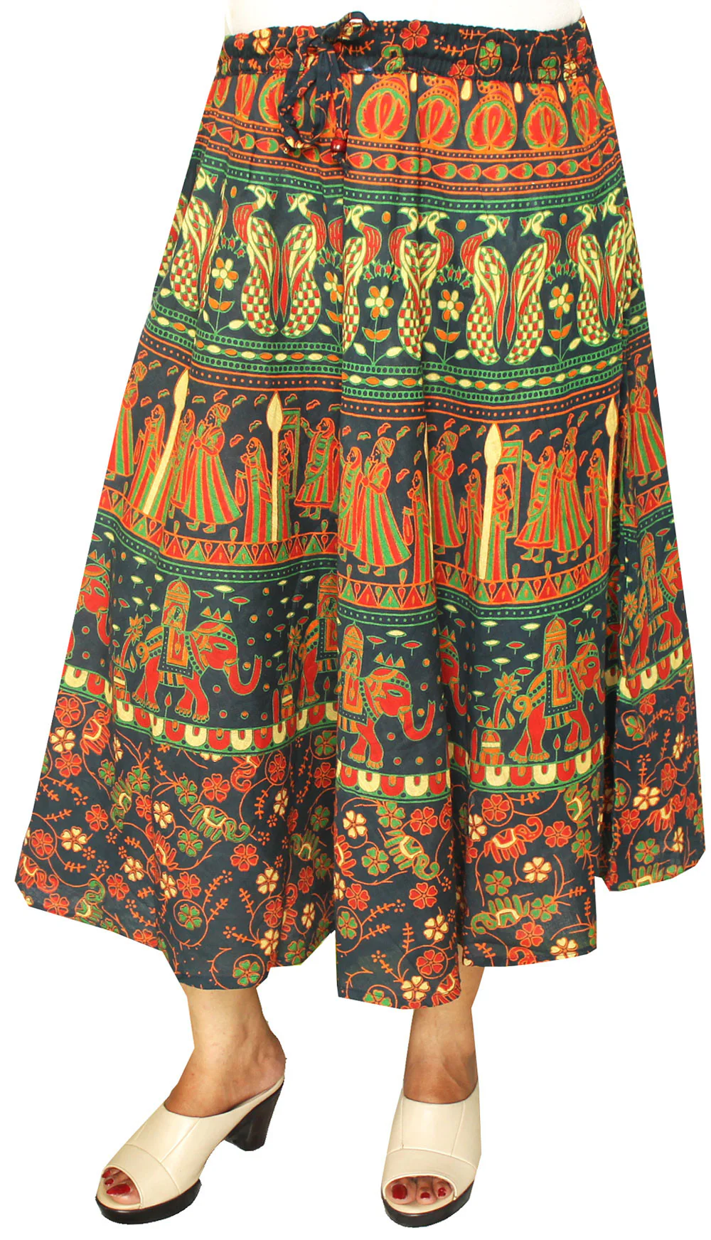 Women Printed Cotton Long Skirt India Clothes (Blue) - Image 2