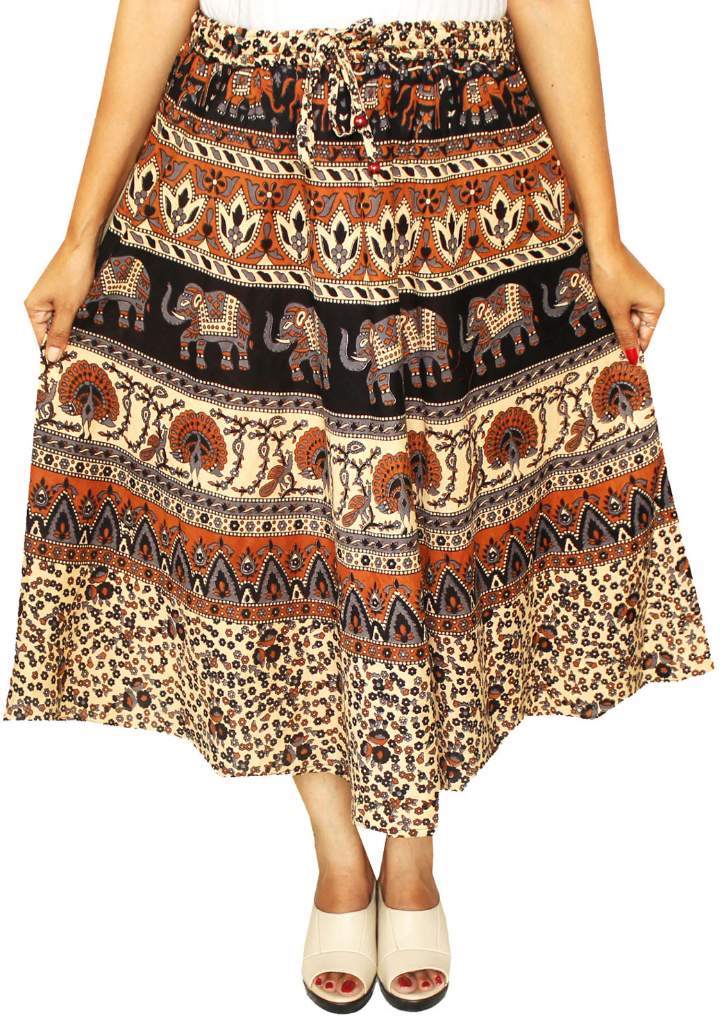 Women Printed Cotton Long Skirt India Clothes (Grey) - Image 2