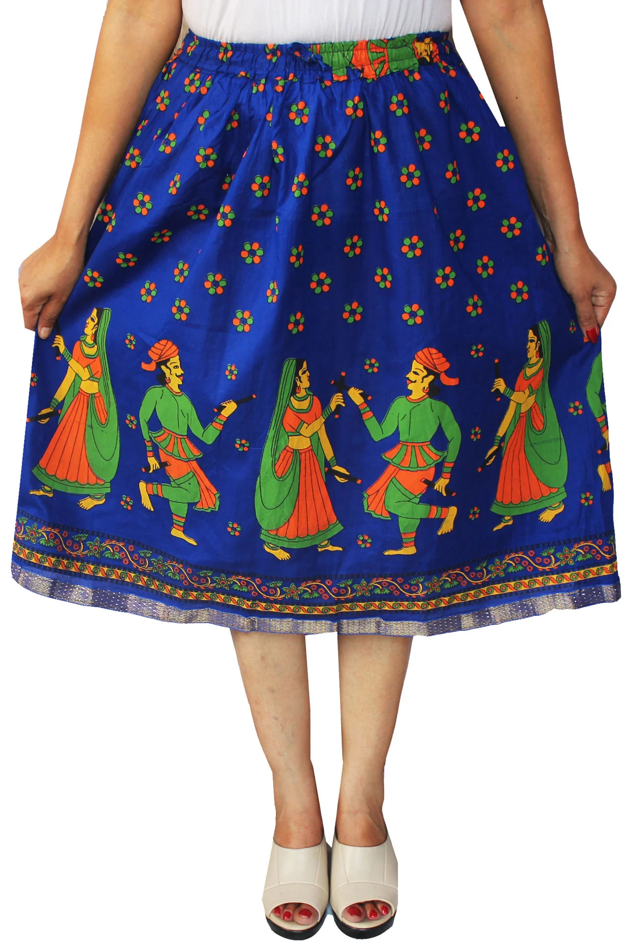 Women Printed Cotton Long Skirt India Clothes (Dark Blue) - Image 2