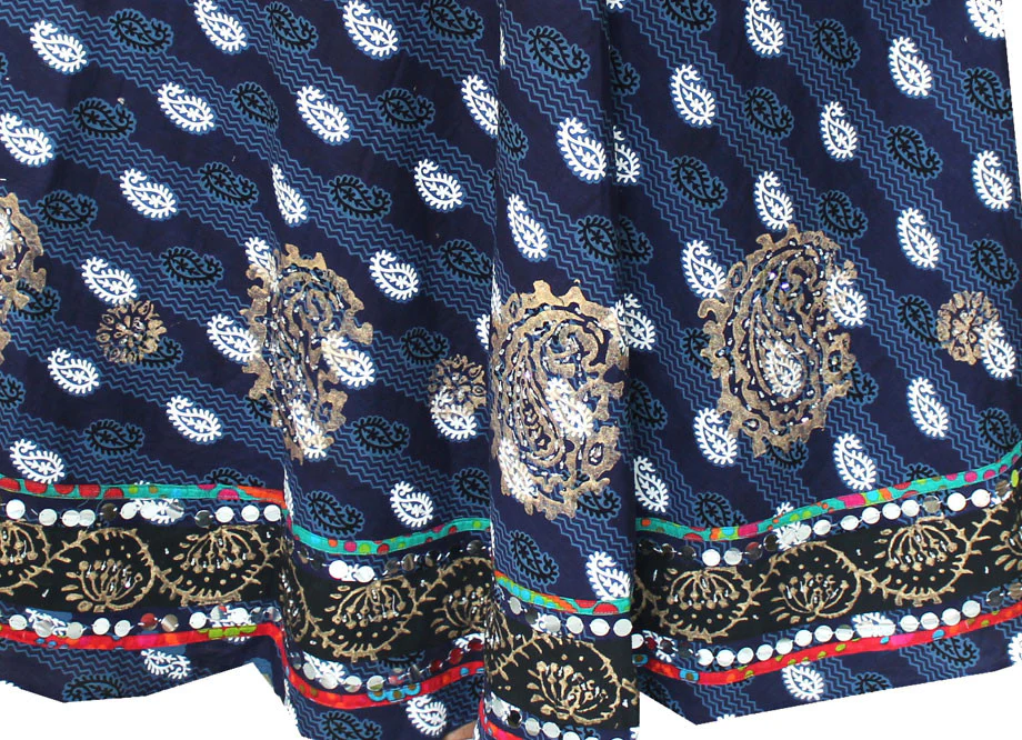 Womens Block Printed Cotton Indian Long Skirt India Clothes (Blue) - Image 2