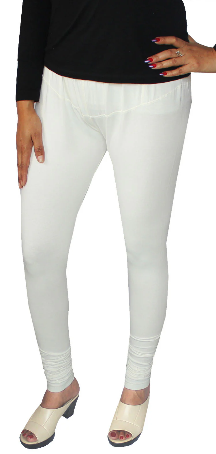 Womens Churidar 4 Way Stretchable Leggings India Clothing Bottoms (Cream) - Image 2