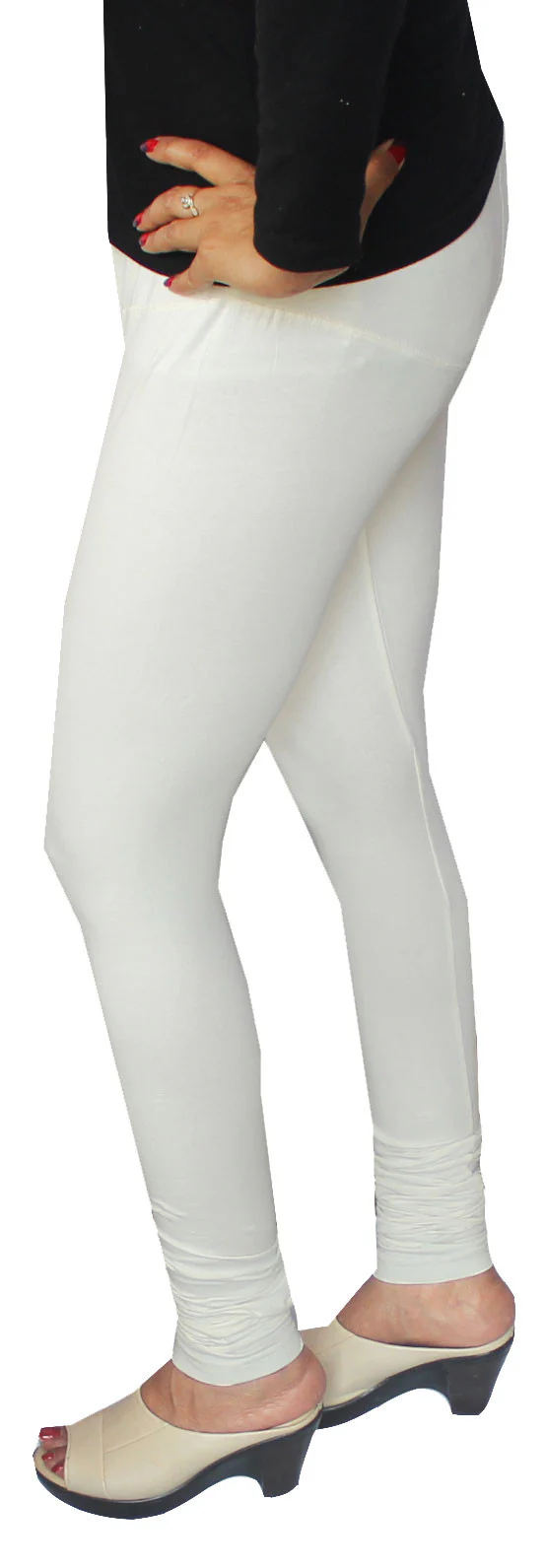 Womens Churidar 4 Way Stretchable Leggings India Clothing Bottoms (Cream) - Image 3