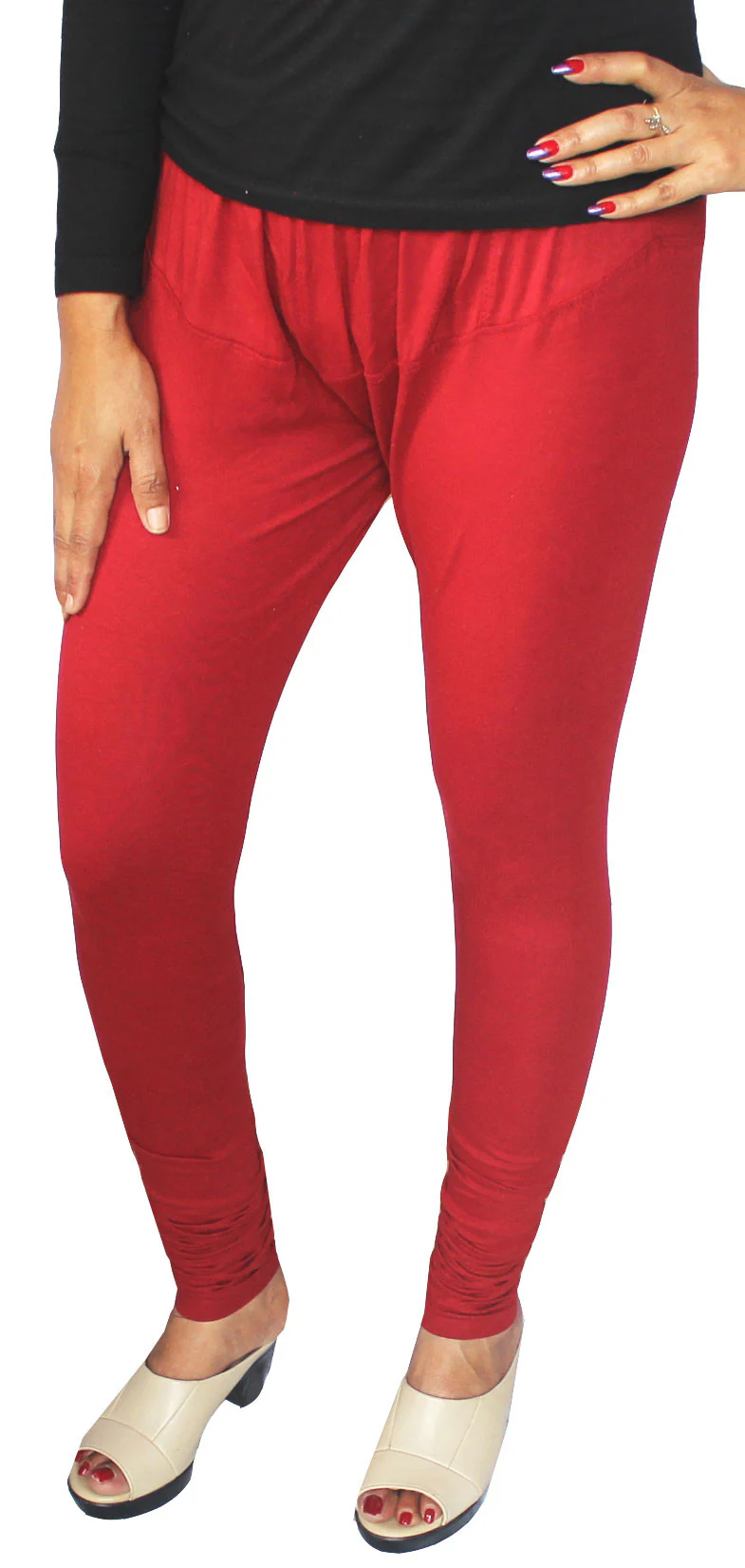 Womens Churidar 4 Way Stretchable Leggings India Clothing Bottoms (Maroon) - Image 2