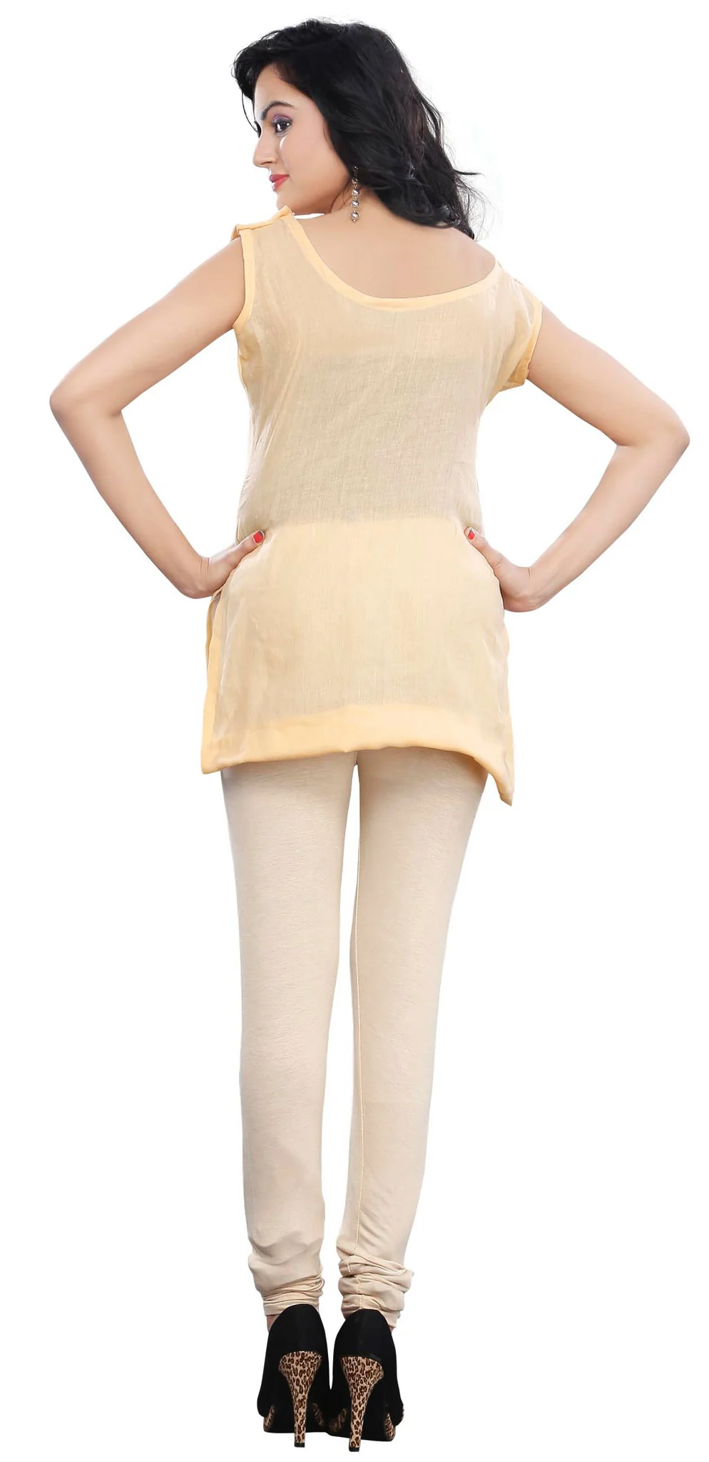 Womens Churidar Stretchable Leggings from India (Off-White) - Image 2