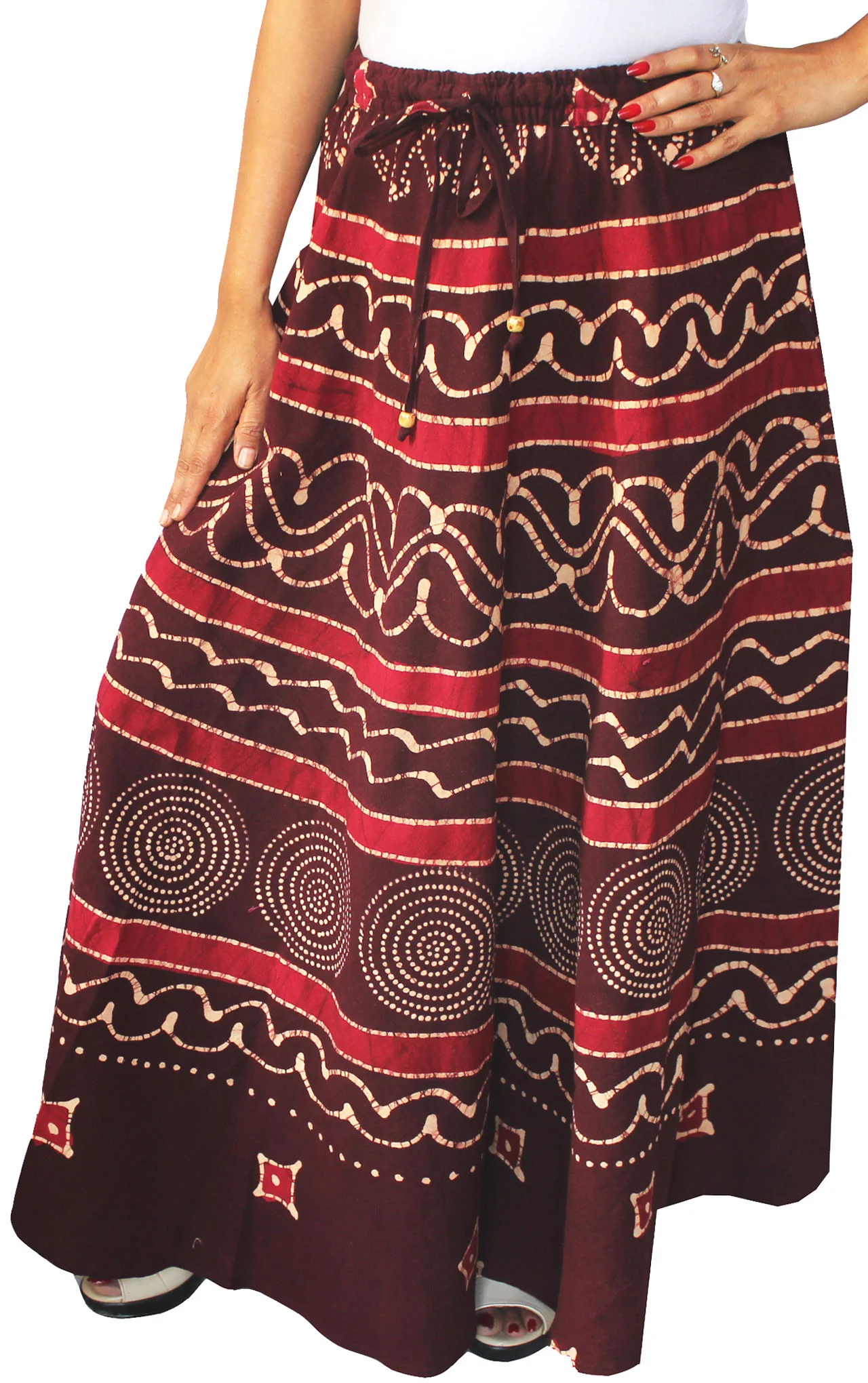 Womens Cotton Batik Printed Long Skirt India Clothing (Maroon) - Image 2