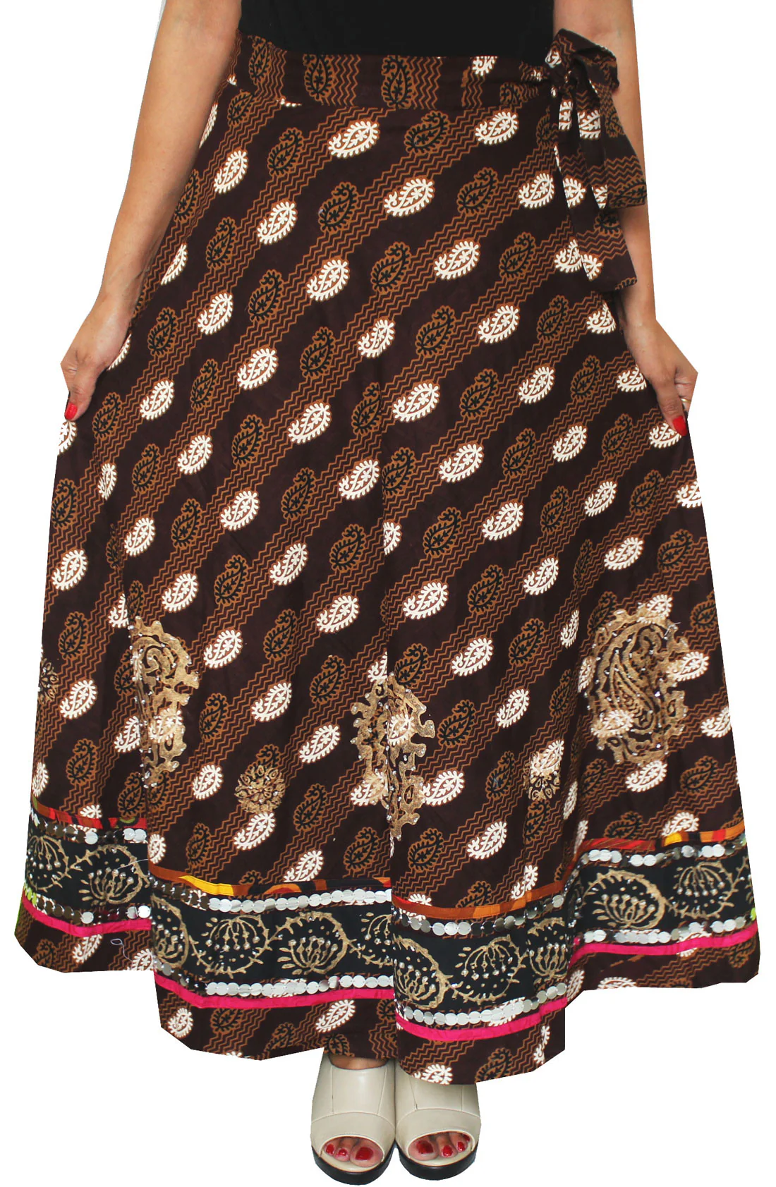 Womens Cotton Indian Wrap Skirt Maxi Long India Clothes (Brown) - Image 2