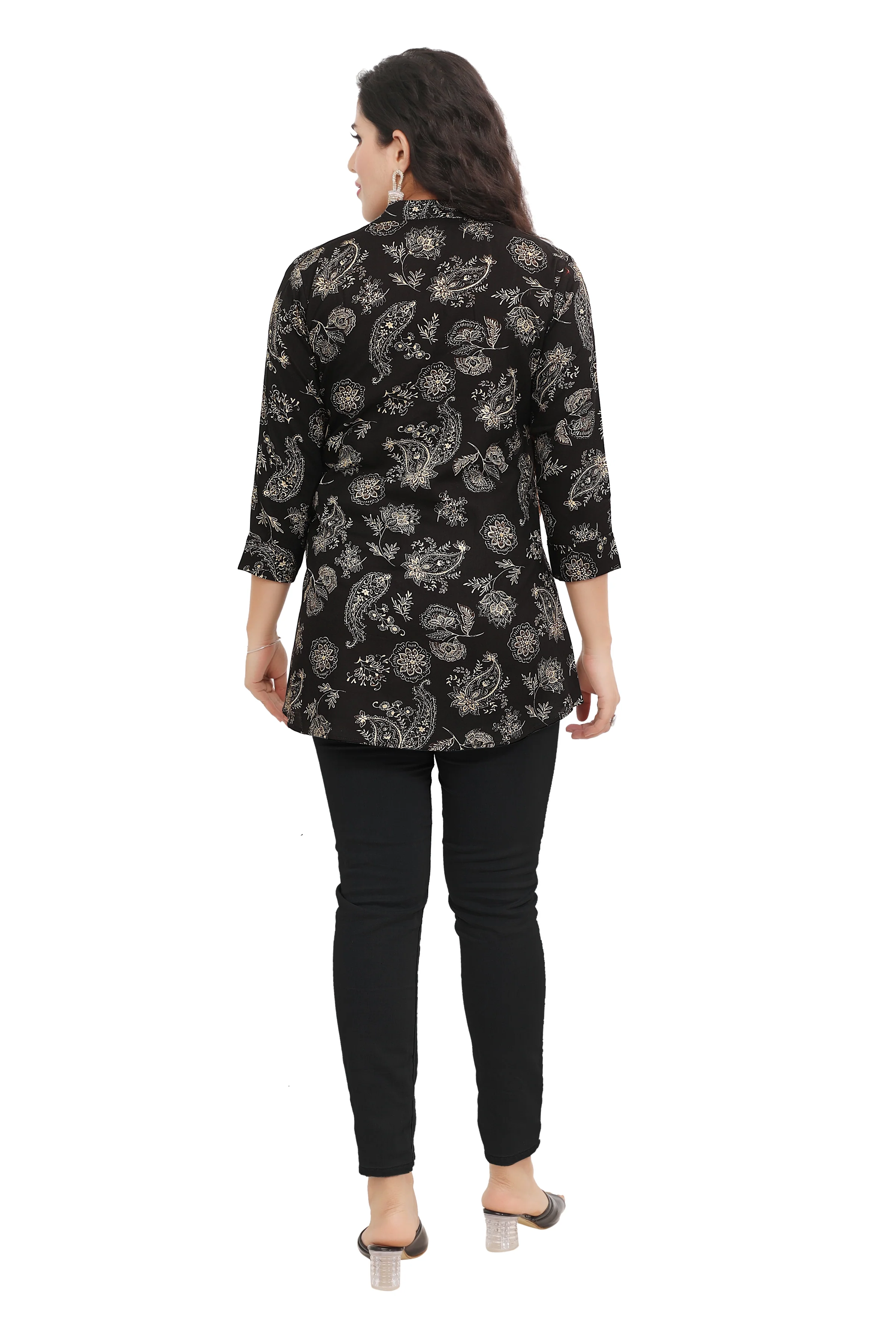 Women's Cotton Short Kurtis Tunic Top Kurta from India (Black) - Image 2
