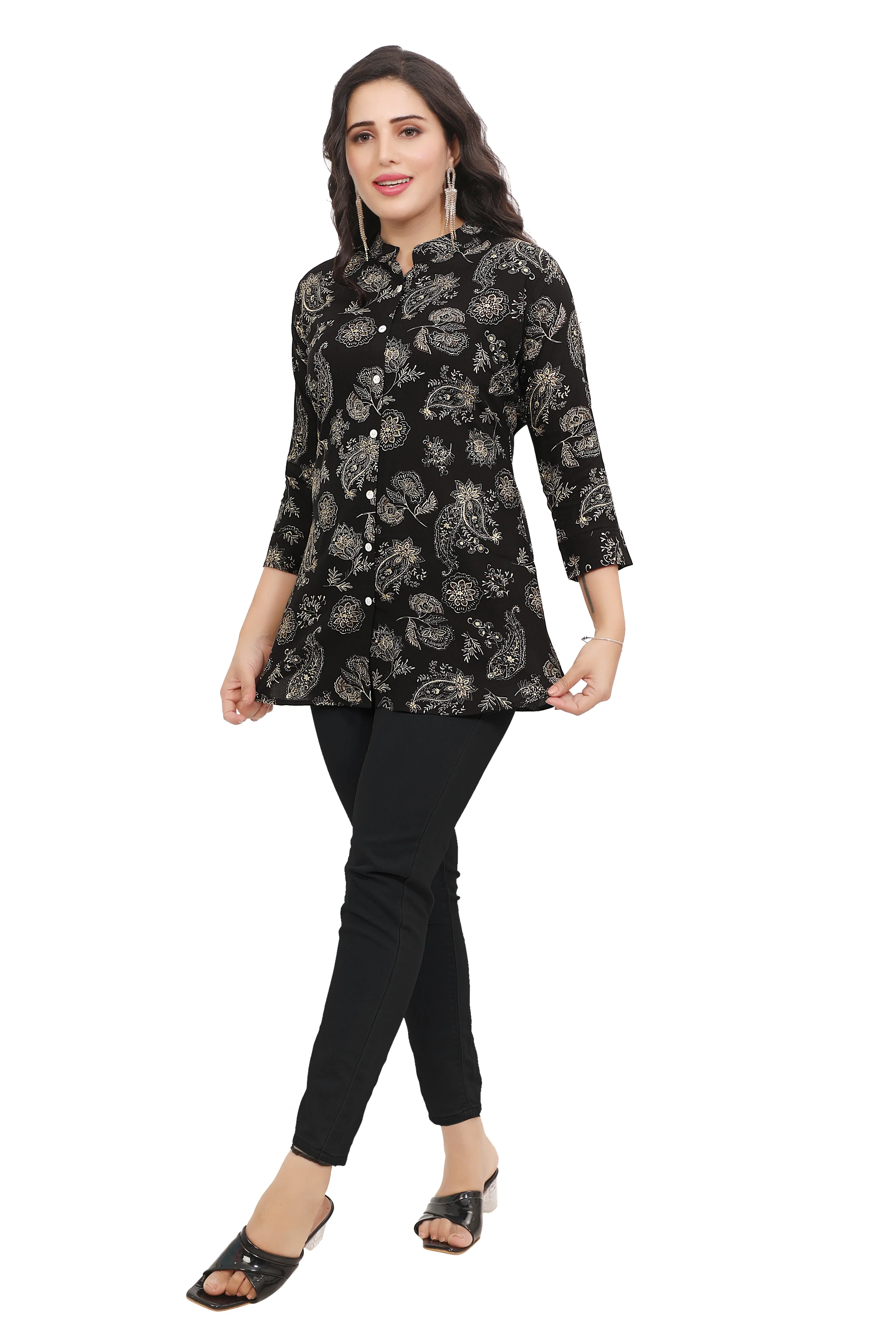 Women's Cotton Short Kurtis Tunic Top Kurta from India (Black) - Image 5