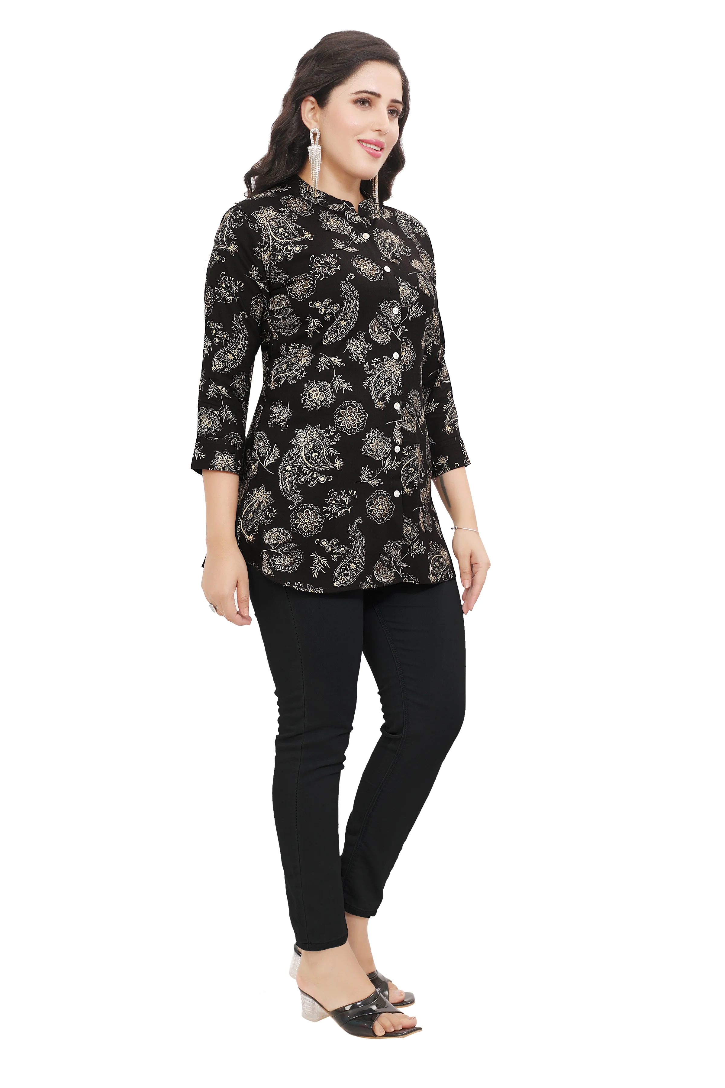 Women's Cotton Short Kurtis Tunic Top Kurta from India (Black) - Image 6