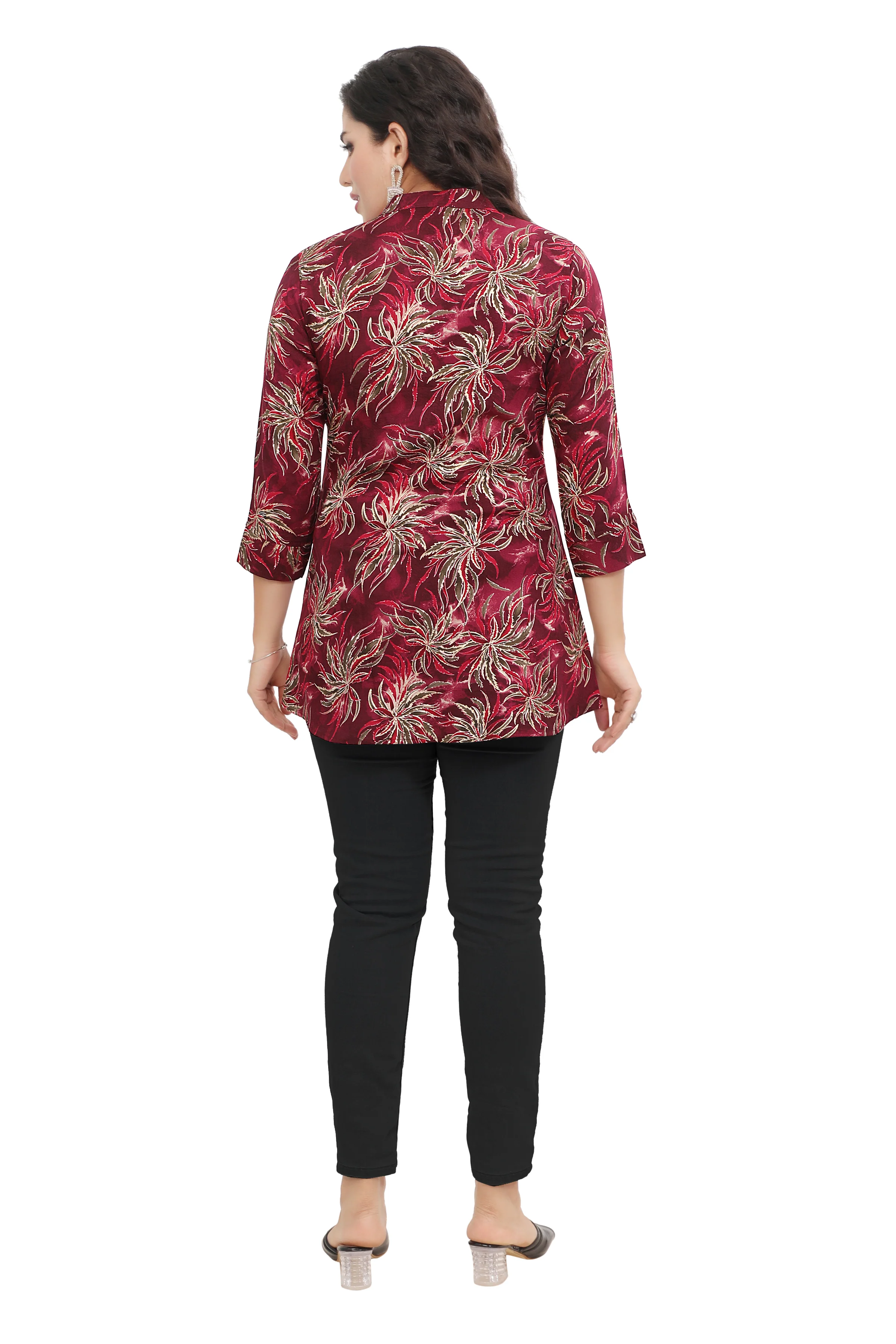 Women's Cotton Short Kurtis Tunic Top Kurta from India (Maroon) - Image 2