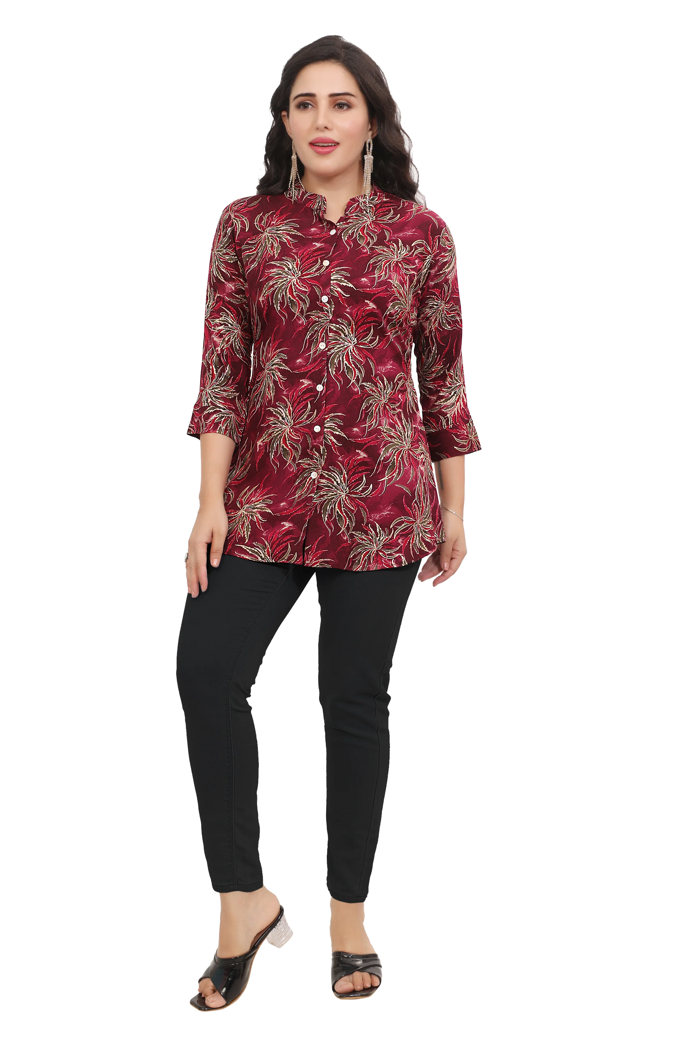 Women's Cotton Short Kurtis Tunic Top Kurta from India (Maroon) - Image 4