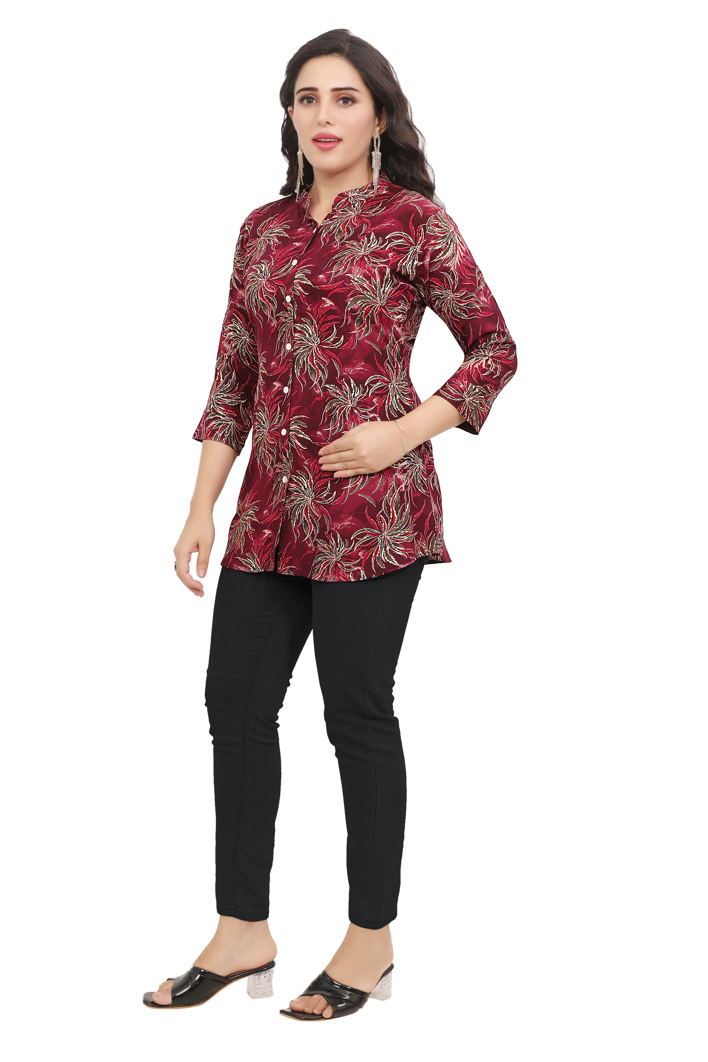 Women's Cotton Short Kurtis Tunic Top Kurta from India (Maroon) - Image 5