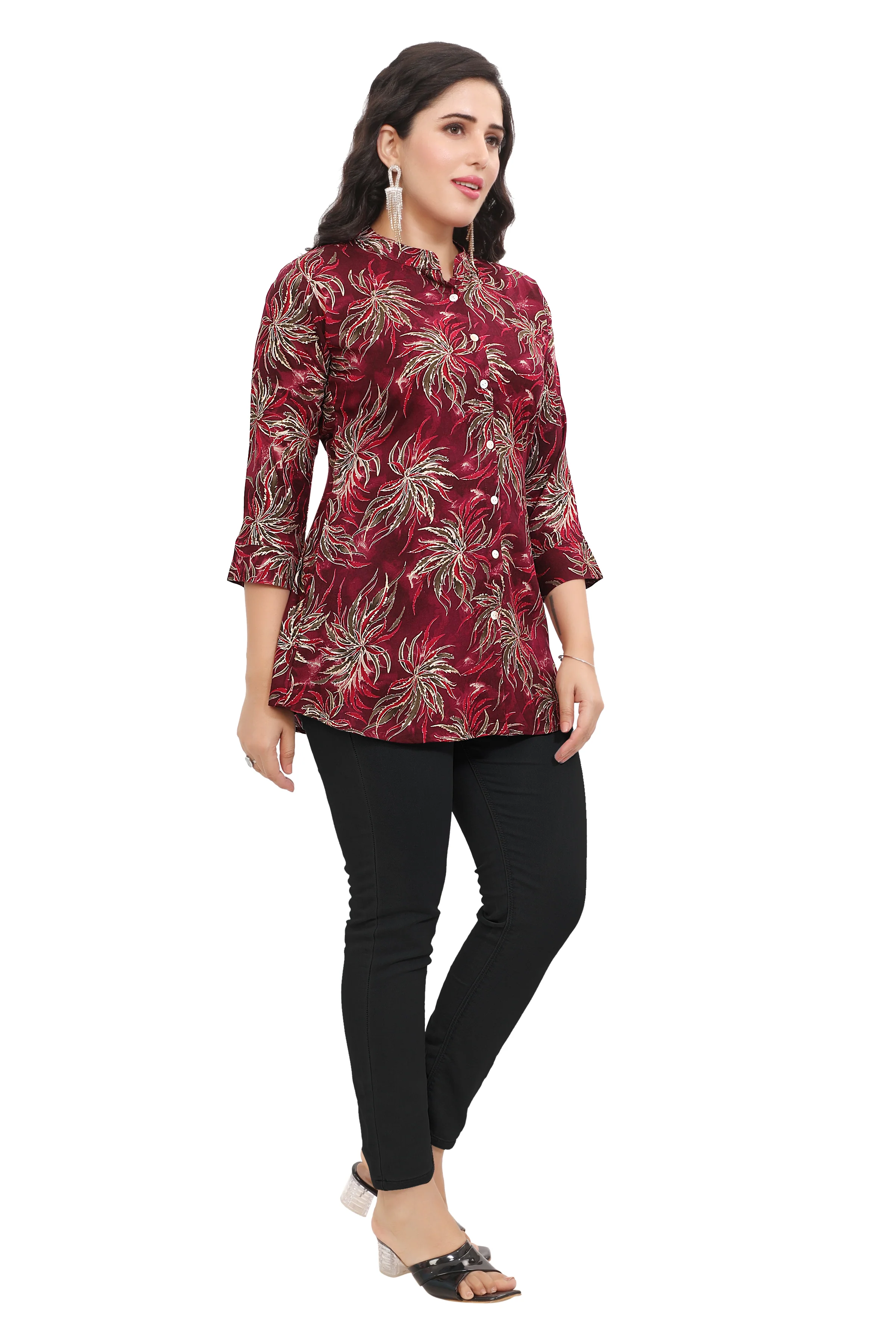 Women's Cotton Short Kurtis Tunic Top Kurta from India (Maroon) - Image 6
