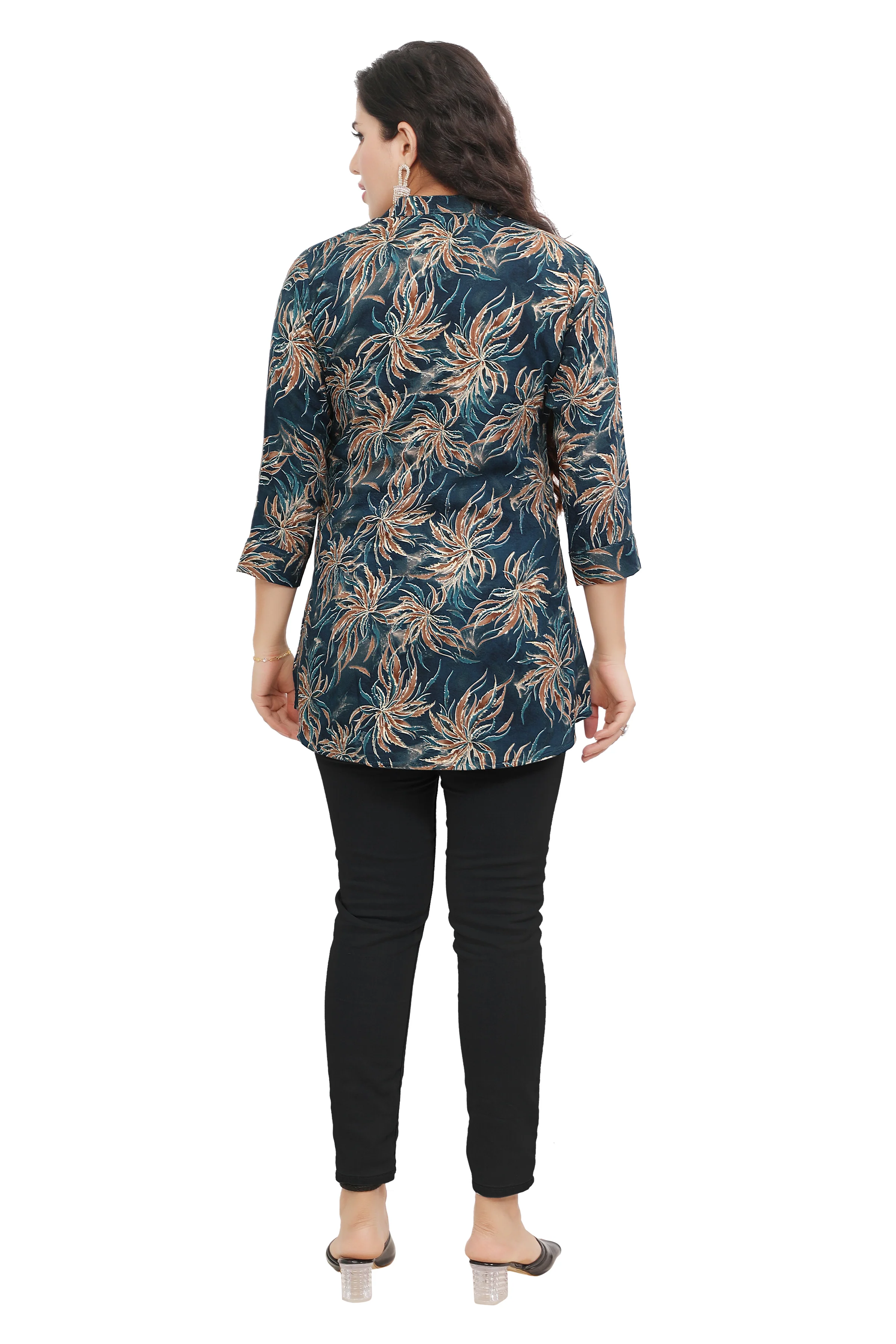 Women's Cotton Short Kurtis Indian Tunic Top (Teal Blue) - Image 2