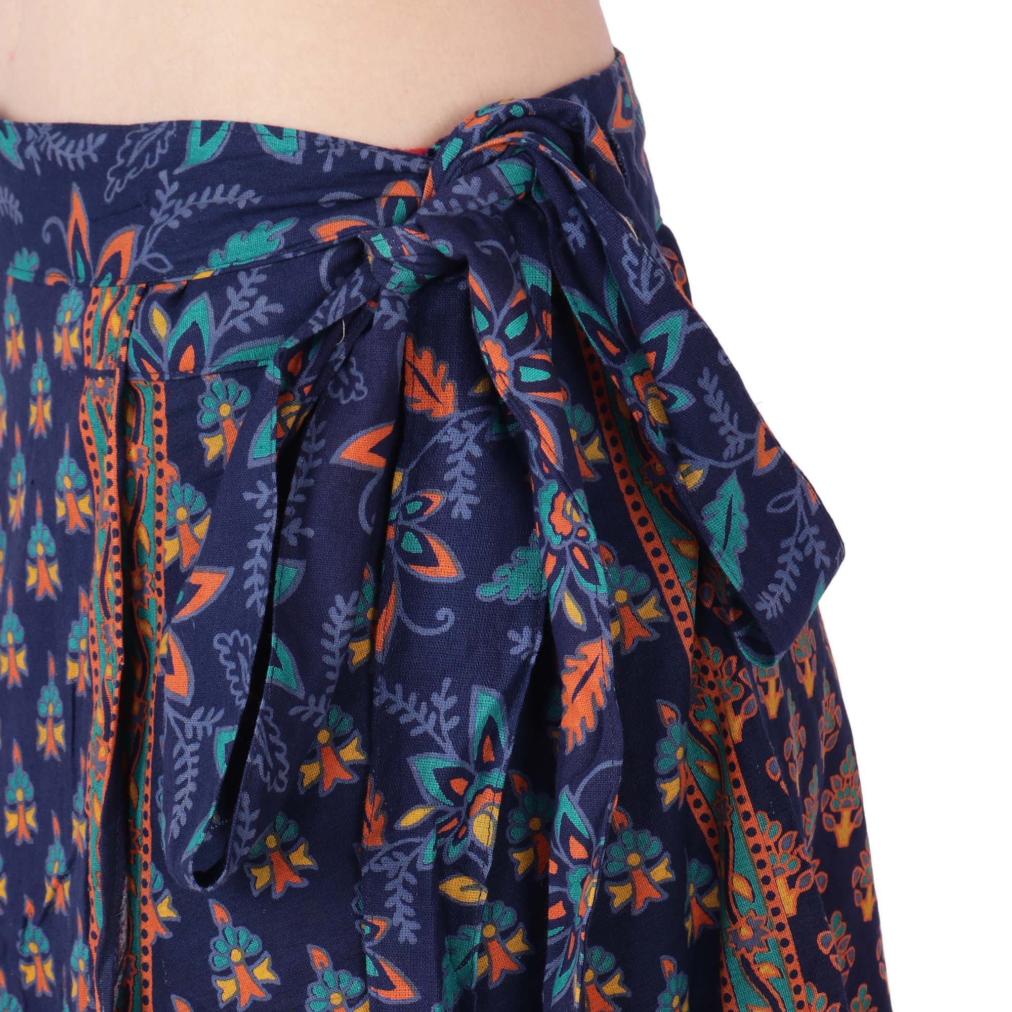 Women's Cotton Wrap Around Skirt Block Printed (Blue, One Size) - Image 4