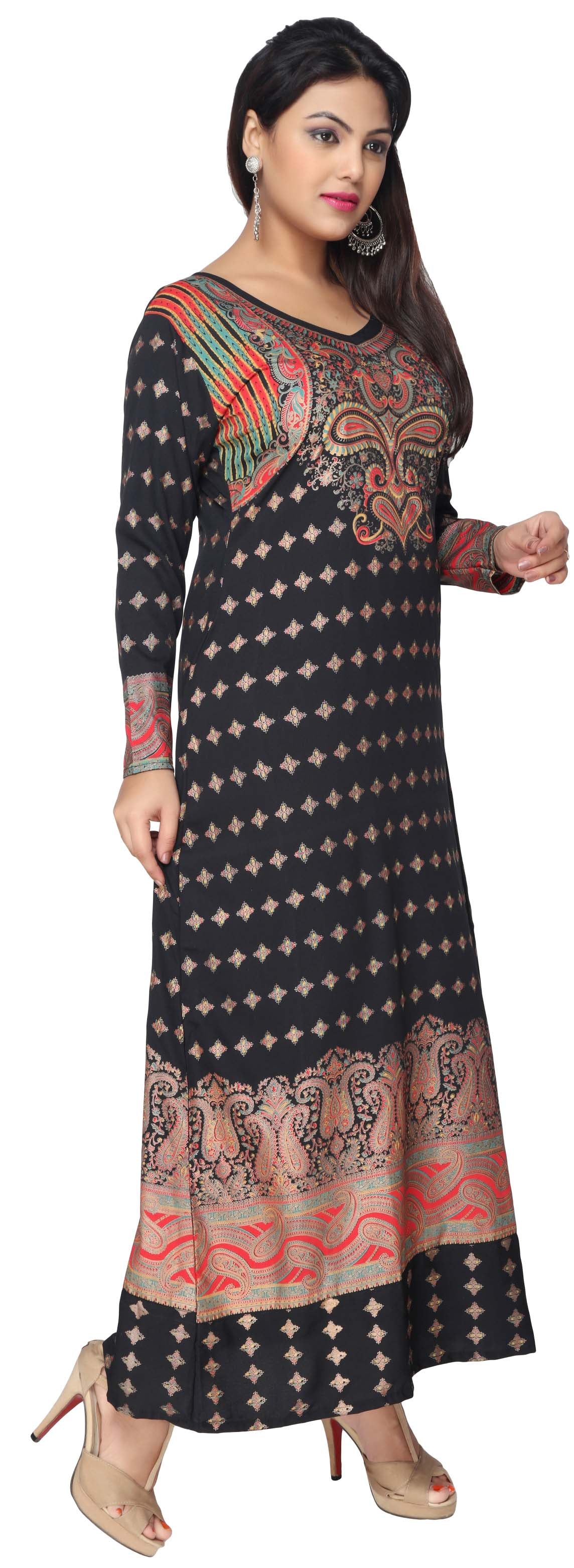 Women's Evening Printed Long Caftan Dress Abayas Kaftan (Black) - Image 2