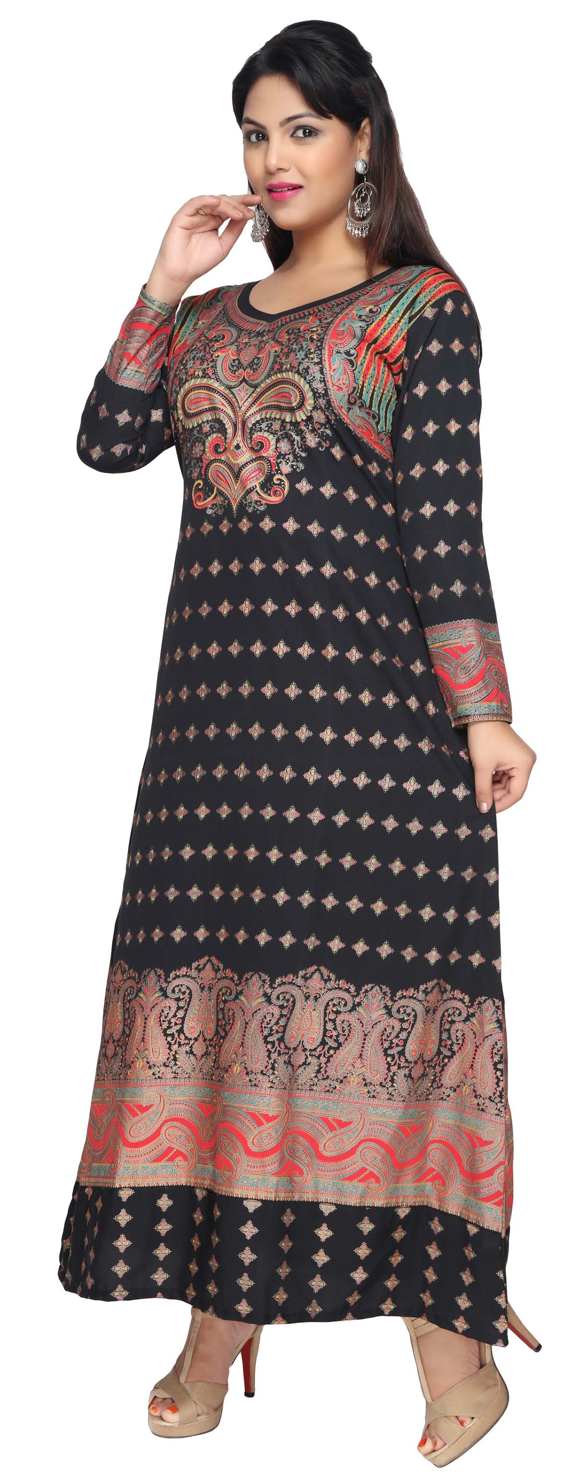 Women's Evening Printed Long Caftan Dress Abayas Kaftan (Black) - Image 3