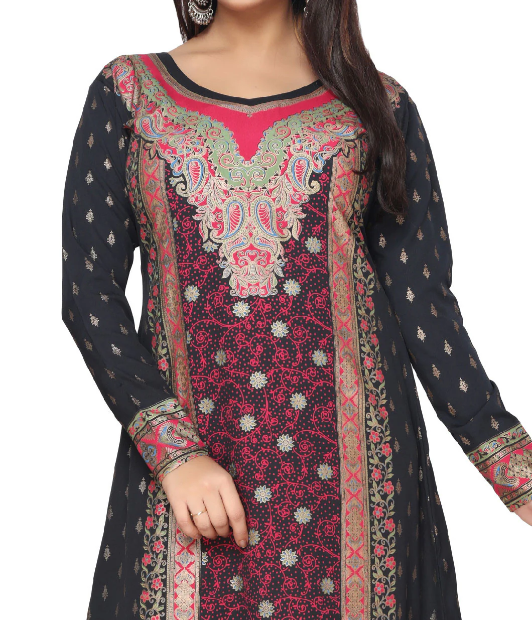 Womens Evening Printed Long Dress Kaftan (Black-Pink) - Image 4