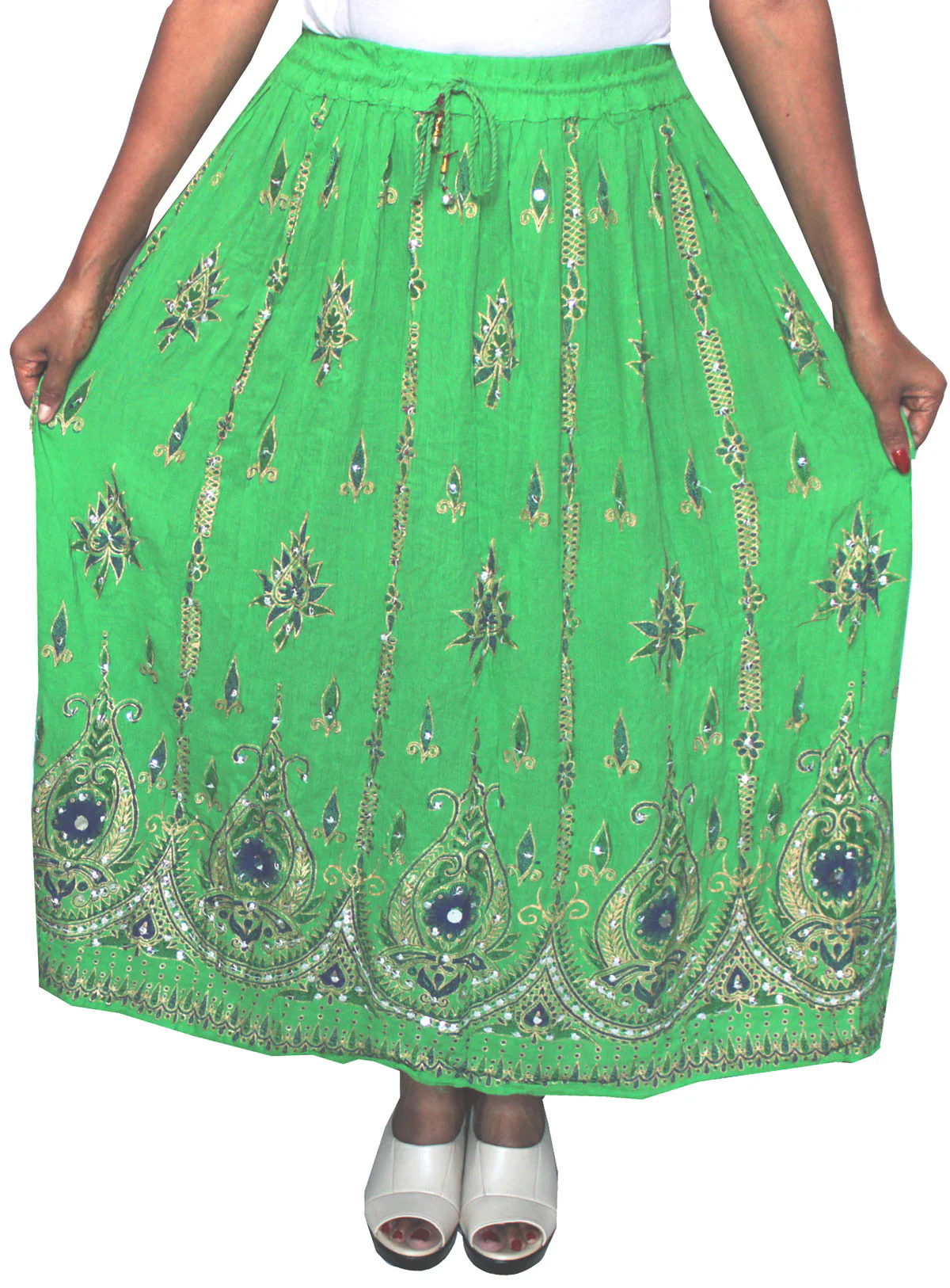 Womens India Long Skirts Sequins Ankle Length India Clothes (Green) - Image 2