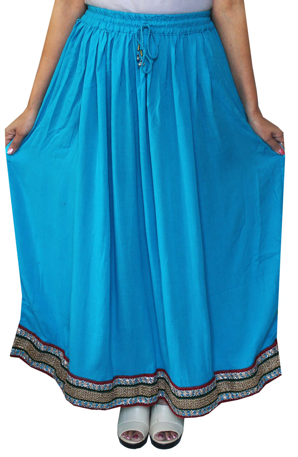 Womens Indian Long Skirt Rayon Solid Color India Clothing (Sky Blue) - Image 2