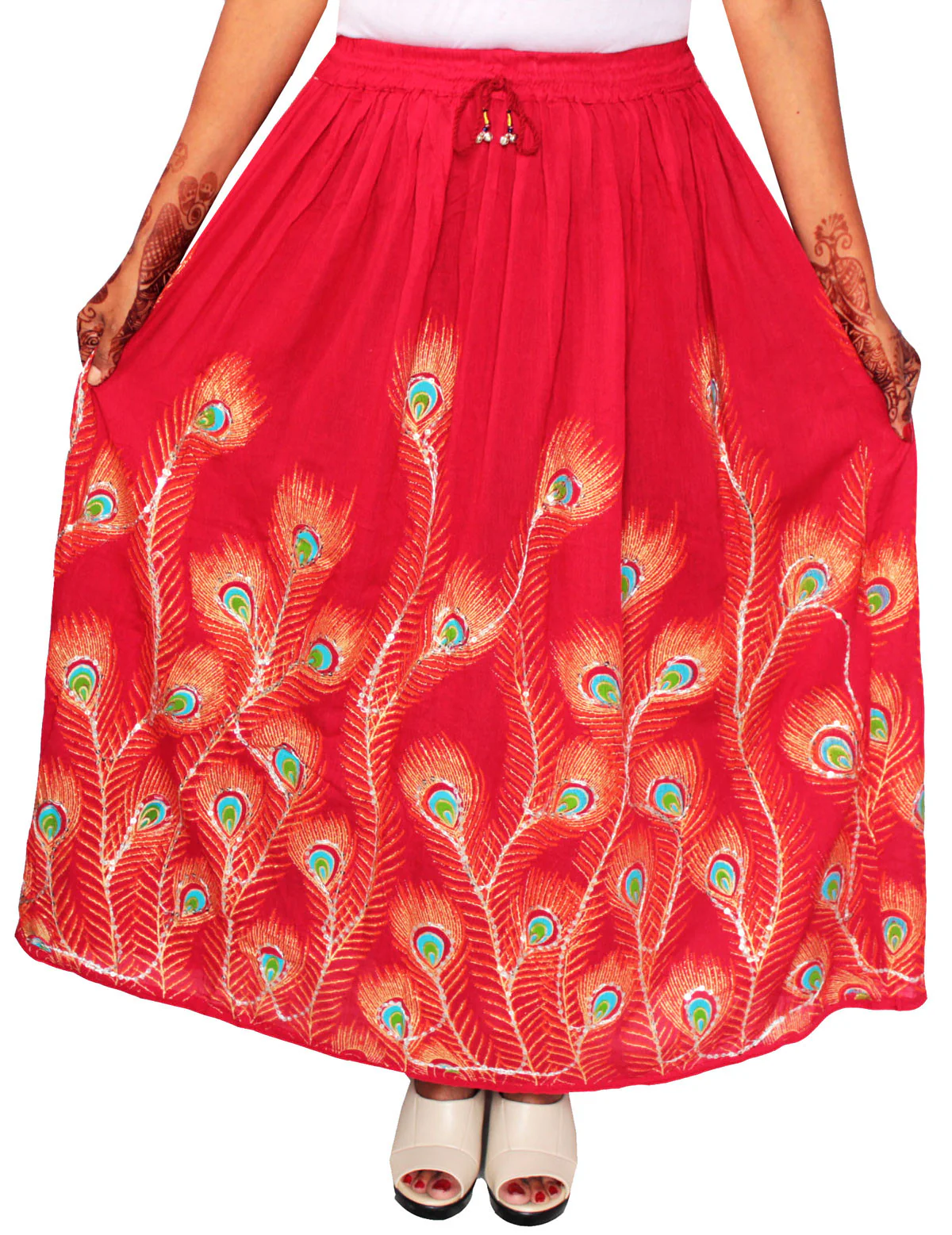 Womens Indian Long Skirts Sequins Ankle Length India Clothing (Red) - Image 2